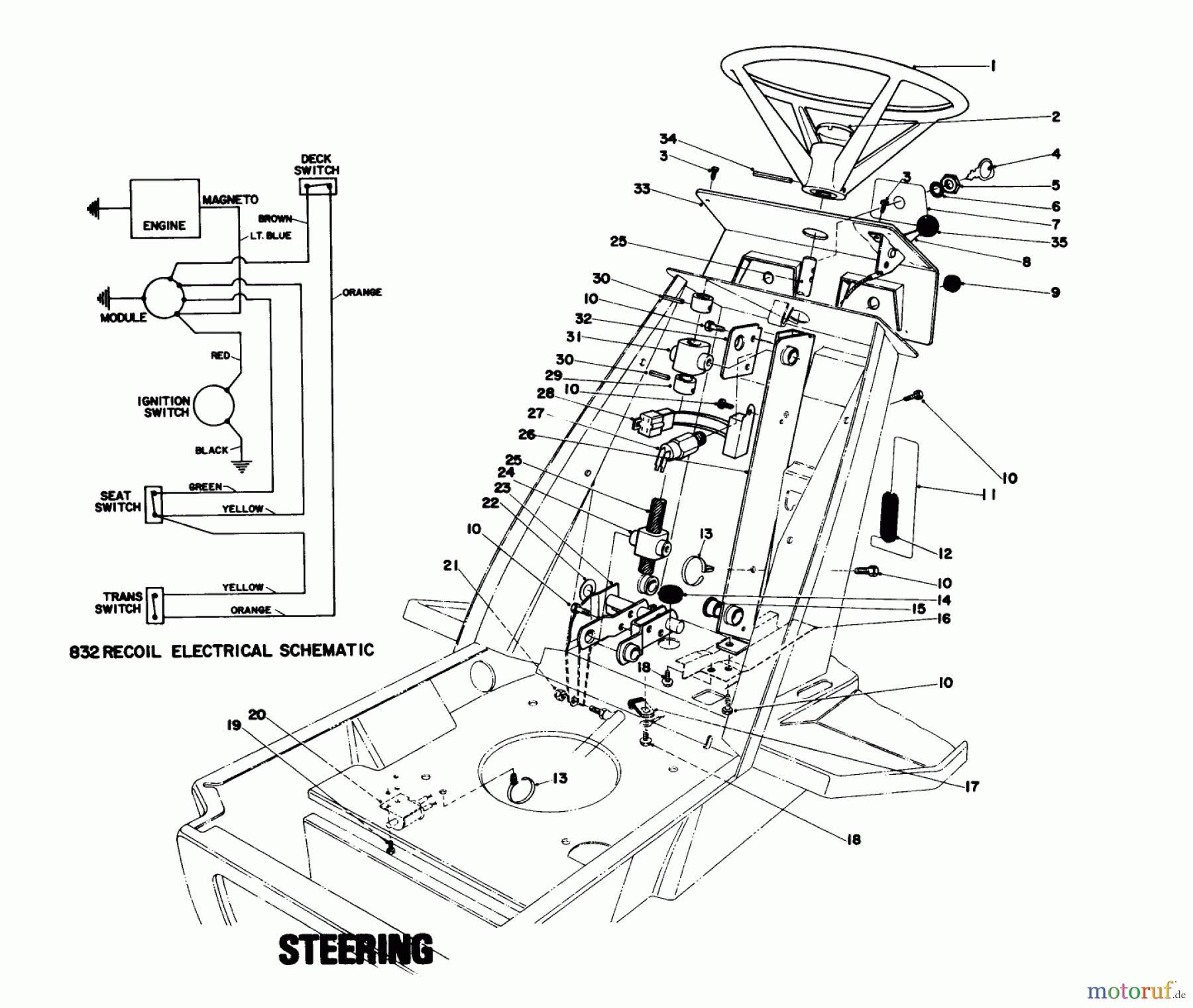  Toro Neu Mowers, Lawn & Garden Tractor Seite 1 57375 - Toro 8 hp Front Engine Rider, 1980 (0000001-0999999) STEERING WHEEL & DASH ASSEMBLY