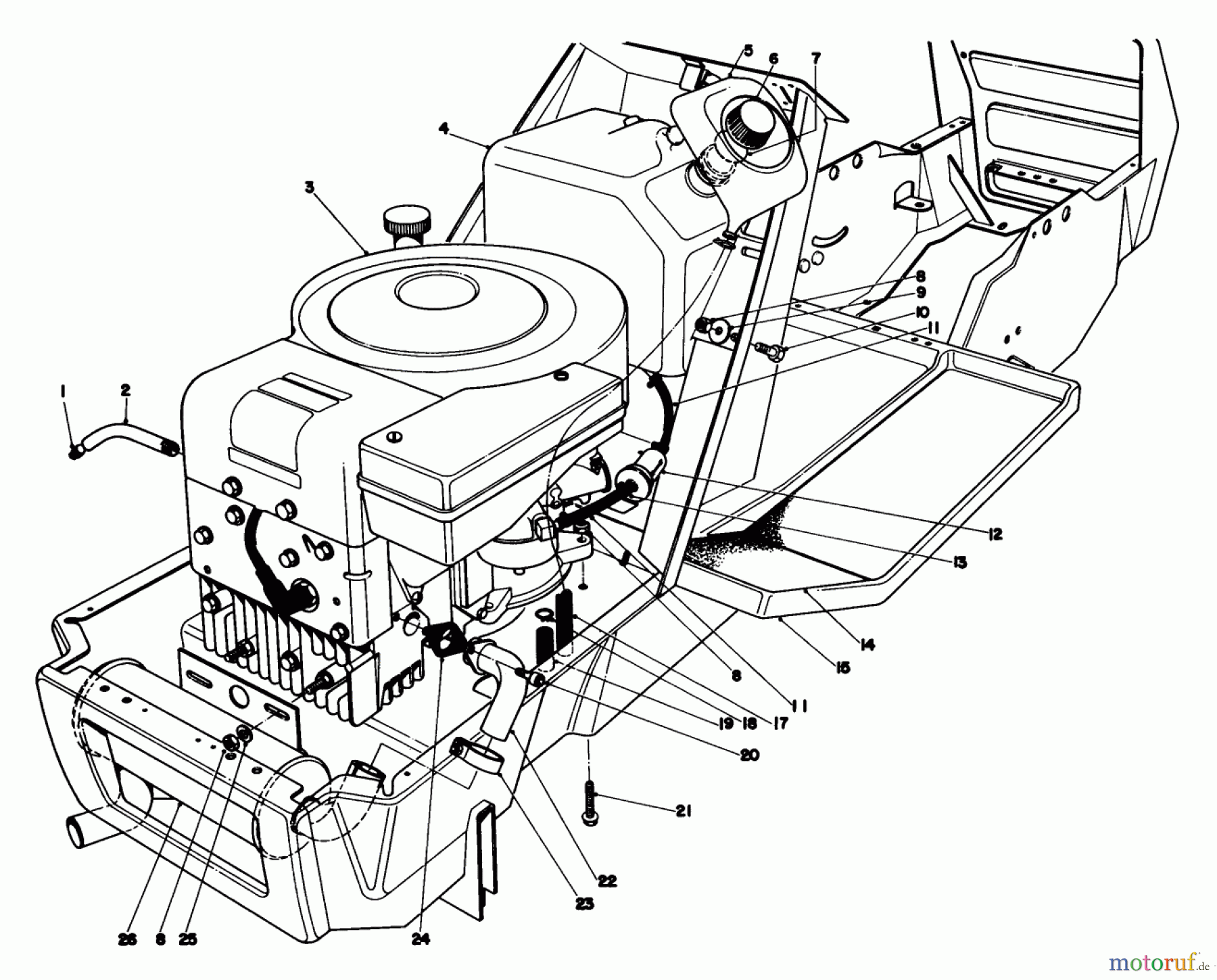  Toro Neu Mowers, Lawn & Garden Tractor Seite 1 57385 - Toro 11 hp Front Engine Rider, 1980 (0000001-0999999) ENGINE ASSEMBLY MODEL 57380