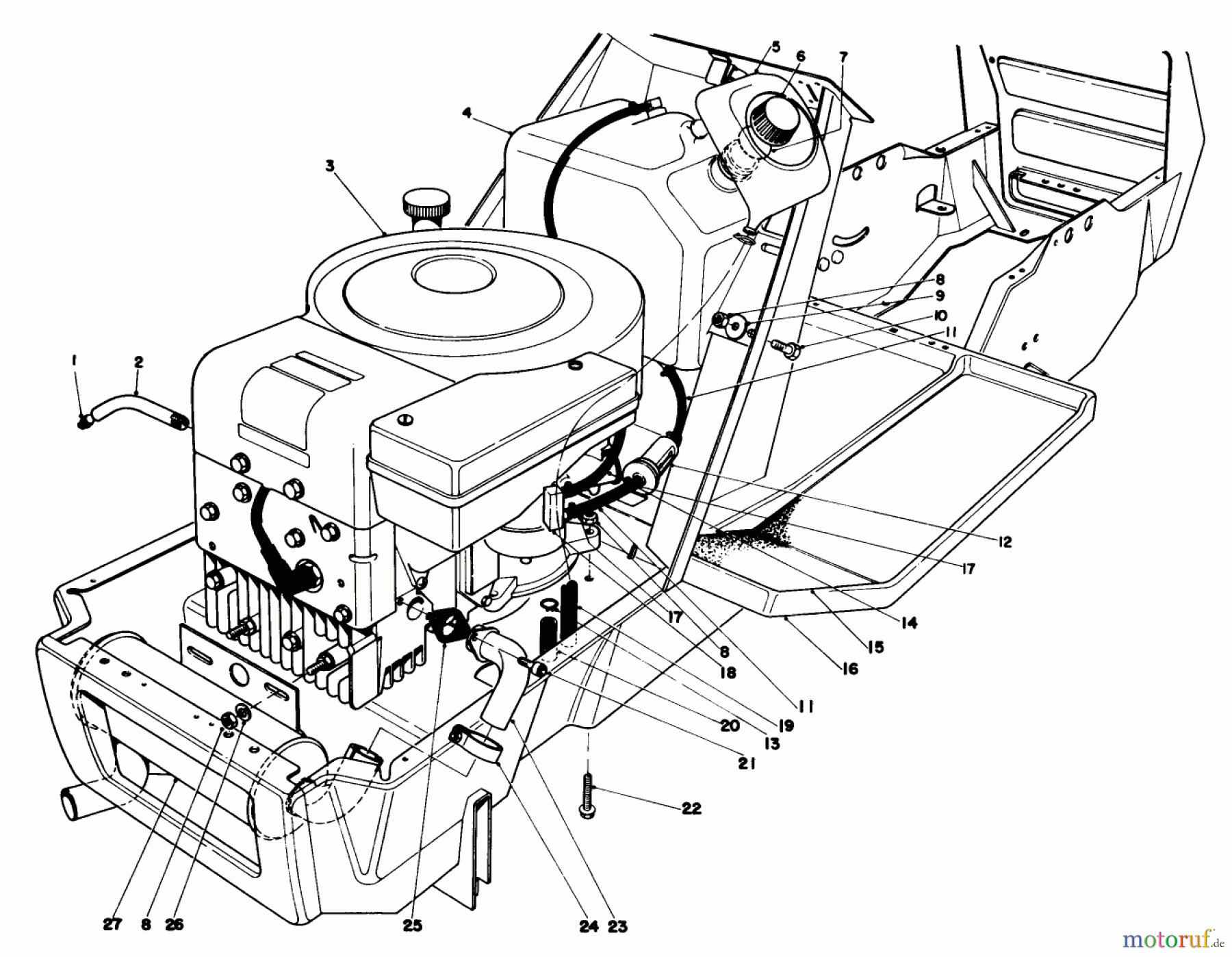  Toro Neu Mowers, Lawn & Garden Tractor Seite 1 57385 - Toro 11 hp Front Engine Rider, 1980 (0000001-0999999) ENGINE ASSEMBLY MODEL 57385