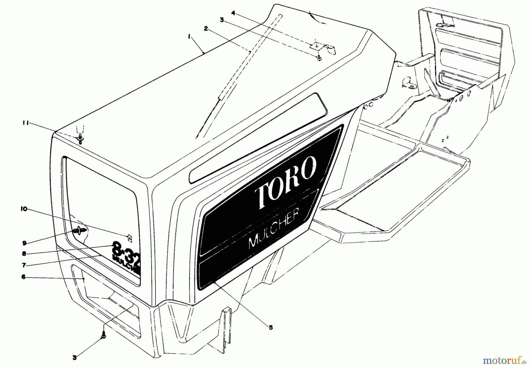  Toro Neu Mowers, Lawn & Garden Tractor Seite 1 57380 - Toro 8 hp Front Engine Rider, 1980 (0000001-0999999) HOOD ASSEMBLY MODEL 57380