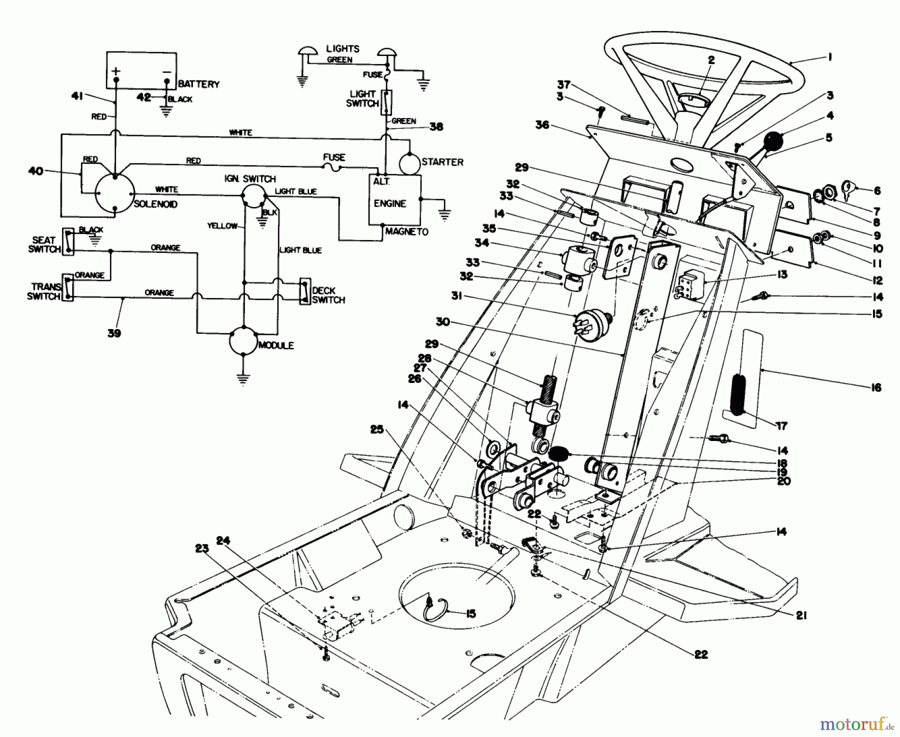 Toro Neu Mowers, Lawn & Garden Tractor Seite 1 57385 - Toro 11 hp Front Engine Rider, 1980 (0000001-0999999) STEERING WHEEL & DASH ASSEMBLY
