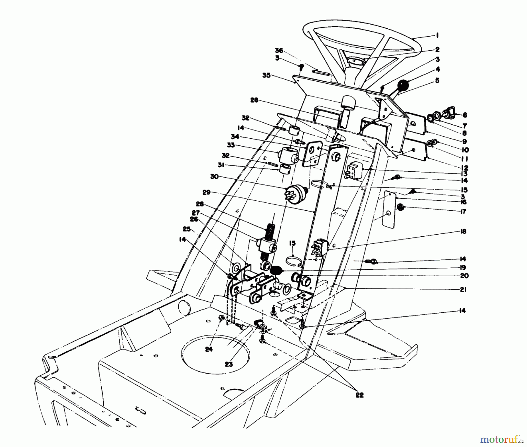  Toro Neu Mowers, Lawn & Garden Tractor Seite 1 57420 (12-44) - Toro 12 hp Electric Start Lawn Tractor, 1988 (8000001-8999999) STEERING WHEEL & DASH ASSEMBLY