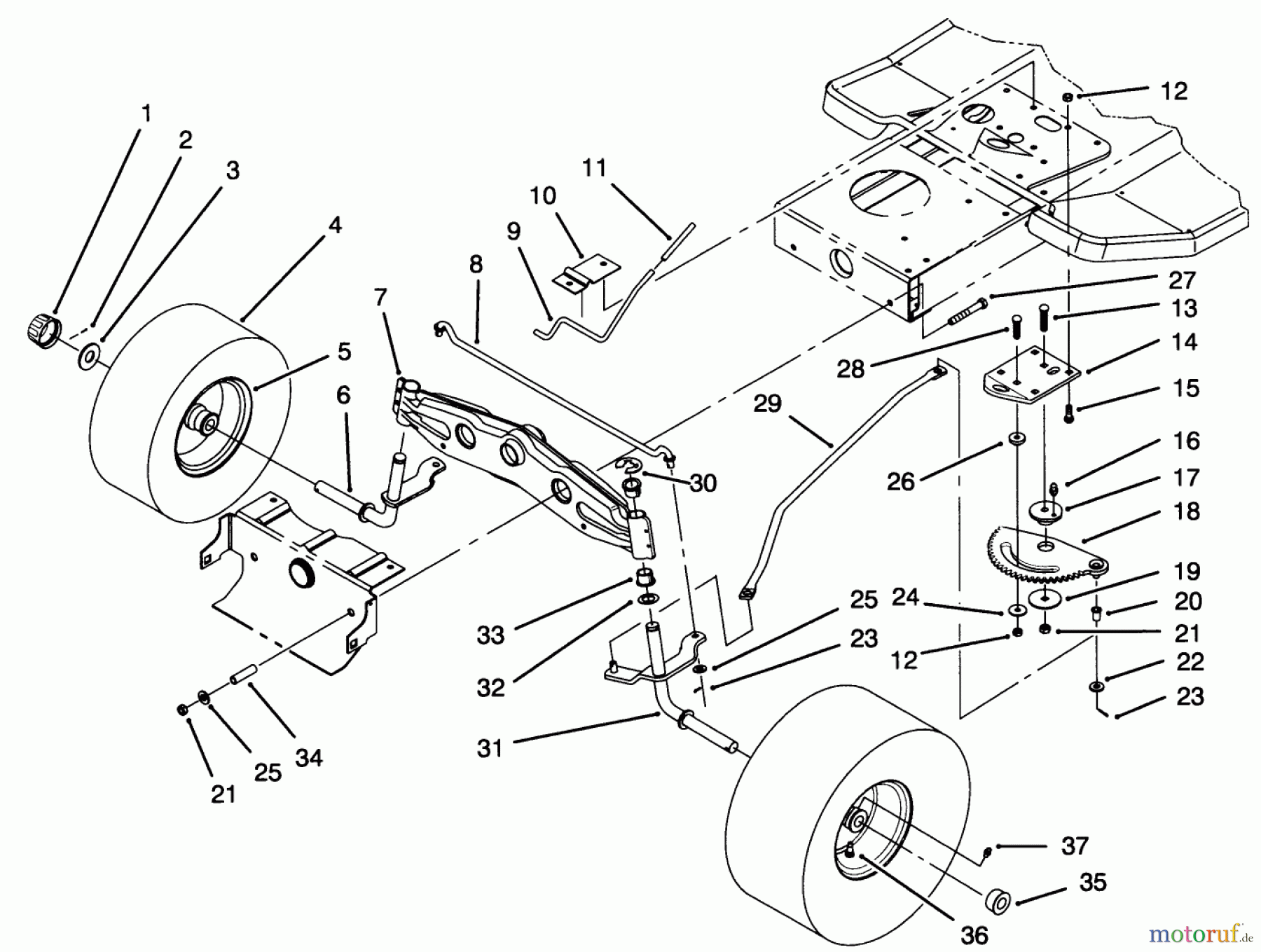  Toro Neu Mowers, Lawn & Garden Tractor Seite 1 71213 (13-38HXL) - Toro 13-38HXL Lawn Tractor, 1995 (59000001-59100000) FRONT AXLE ASSEMBLY