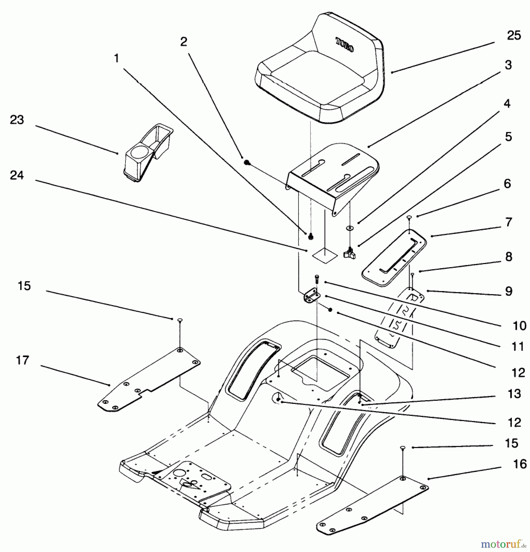 Toro Neu Mowers, Lawn & Garden Tractor Seite 1 71217 (14-38HXL) - Toro 14-38HXL Lawn Tractor, 1996 (6900001-6999999) REAR BODY & SEAT ASSEMBLY