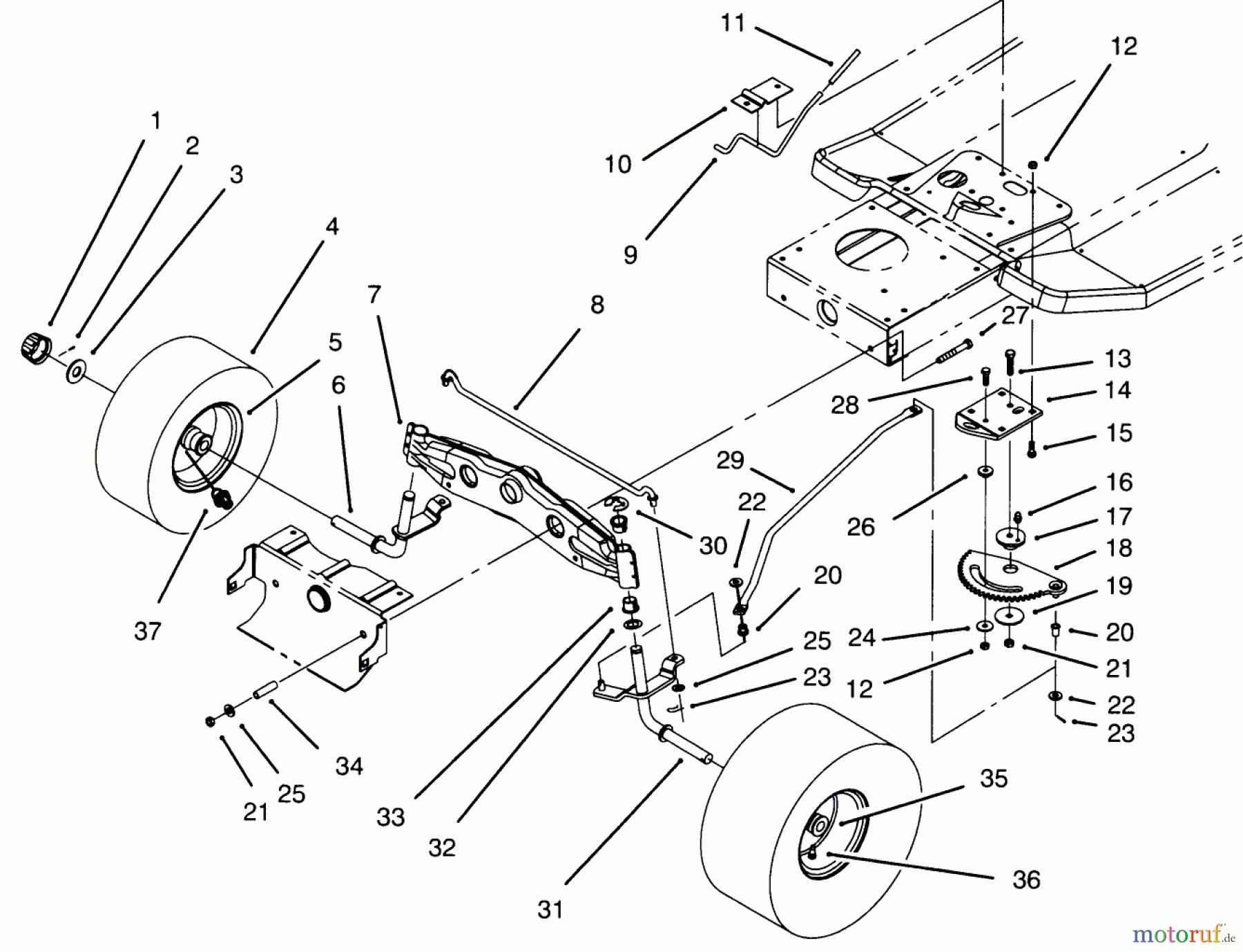  Toro Neu Mowers, Lawn & Garden Tractor Seite 1 71202 (12-38XL) - Toro 12-38XL Lawn Tractor, 1995 (5900001-5999999) FRONT AXLE ASSEMBLY