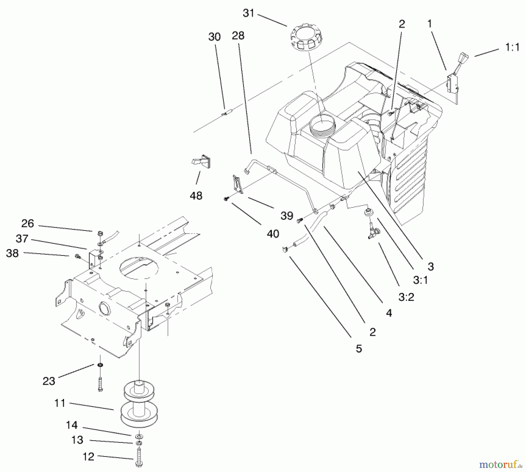  Toro Neu Mowers, Lawn & Garden Tractor Seite 1 71209 (13-32XLE) - Toro 13-32XLE Lawn Tractor, 1999 (9900001-9999999) ENGINE SYSTEM COMPONENTS ASSEMBLY #1