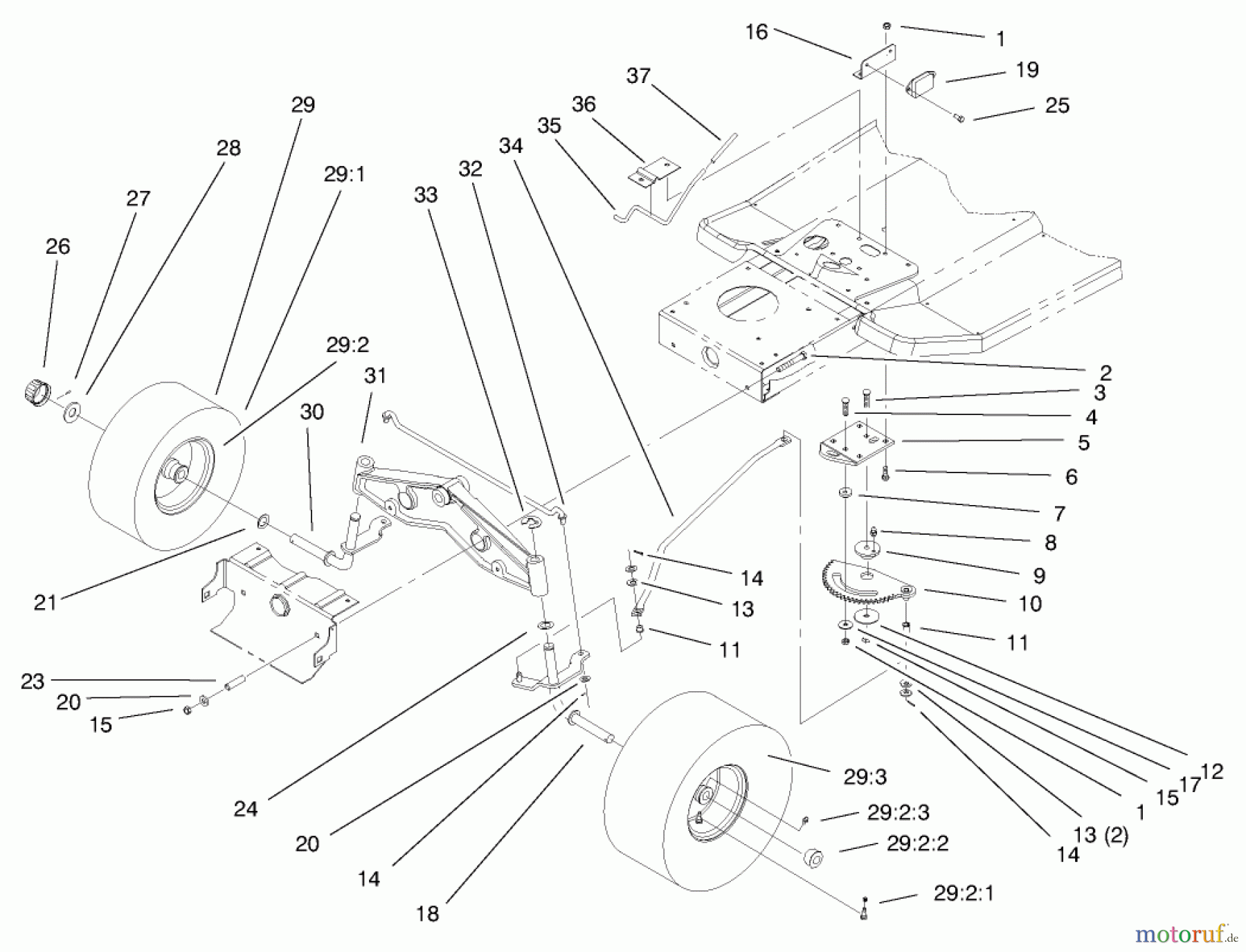  Toro Neu Mowers, Lawn & Garden Tractor Seite 1 71209 (13-32XLE) - Toro 13-32XLE Lawn Tractor, 2000 (200000001-200999999) STEERING COMPONENTS ASSEMBLY