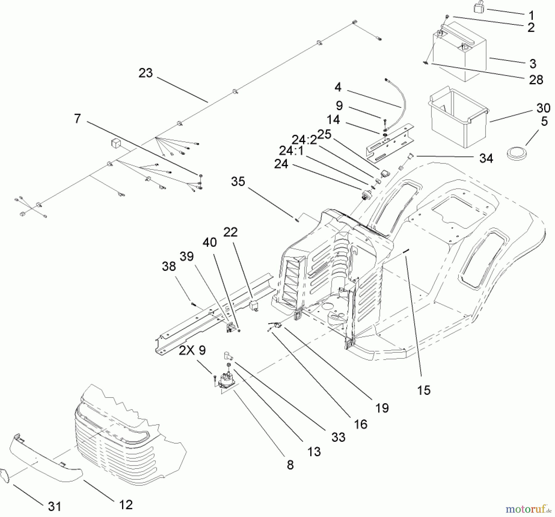 Toro Neu Mowers, Lawn & Garden Tractor Seite 1 71209 (13-32XLE) - Toro 13-32XLE Lawn Tractor, 2004 (240000001-240999999) ELECTRICAL COMPONENT ASSEMBLY