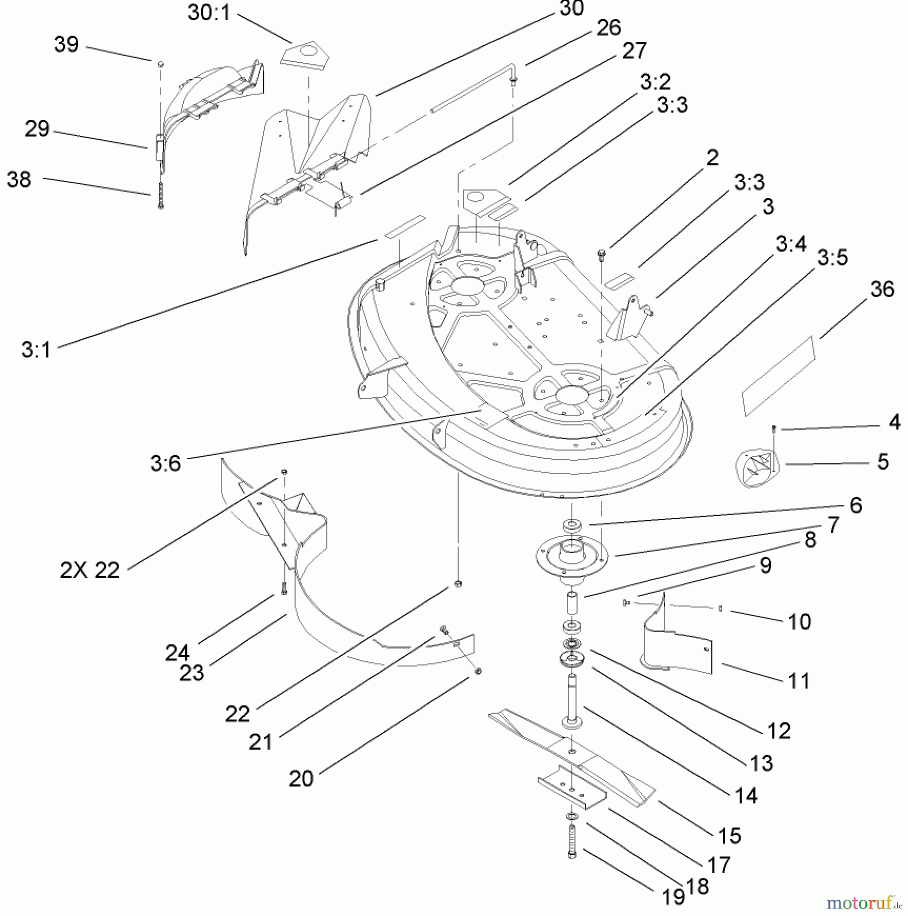  Toro Neu Mowers, Lawn & Garden Tractor Seite 1 71223 (16-38XL) - Toro 16-38XL Lawn Tractor, 2004 (240000001-240999999) 38IN DECK ASSEMBLY