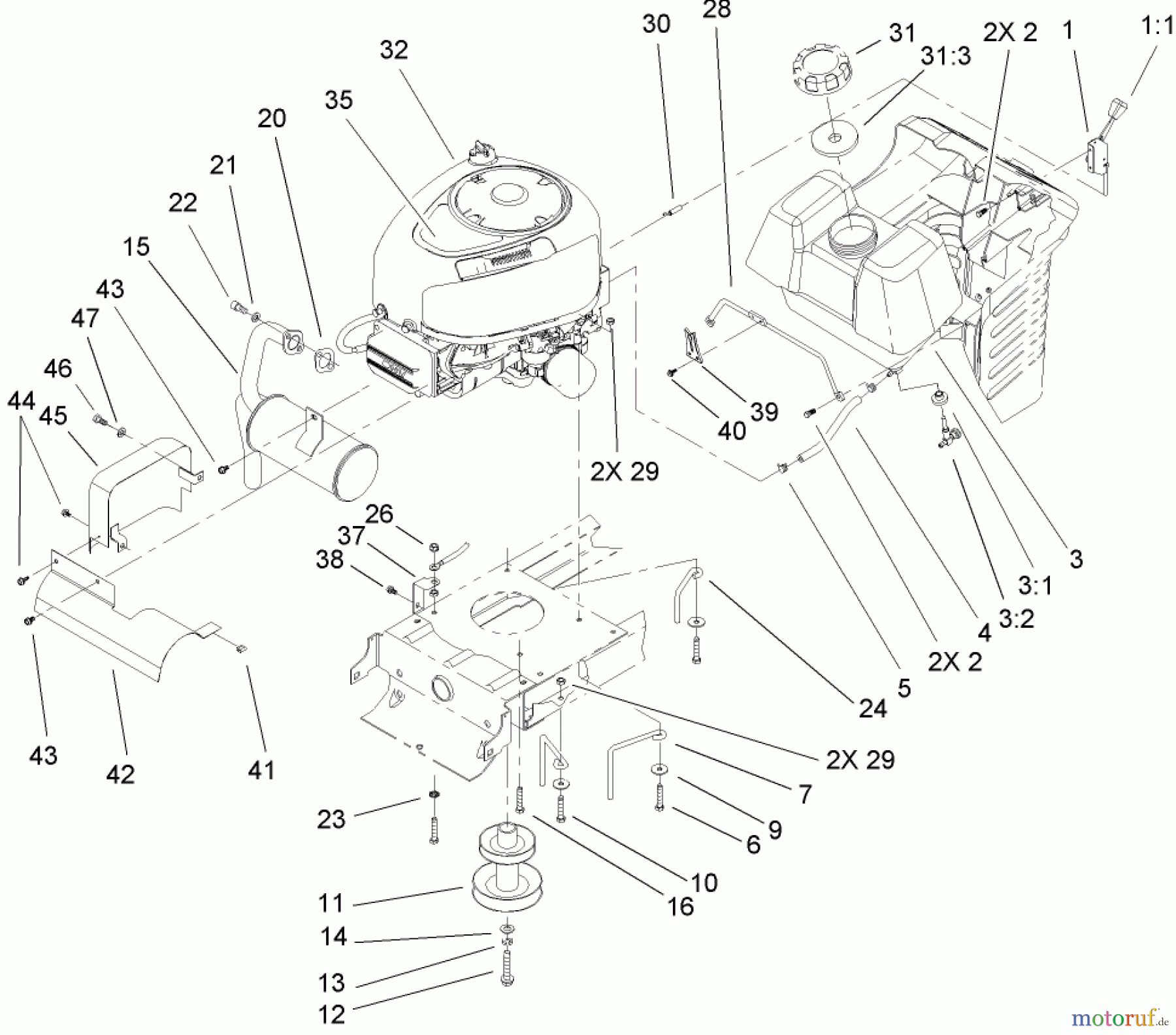  Toro Neu Mowers, Lawn & Garden Tractor Seite 1 71223 (16-38XL) - Toro 16-38XL Lawn Tractor, 2004 (240000001-240999999) ENGINE SYSTEM COMPONENT ASSEMBLY