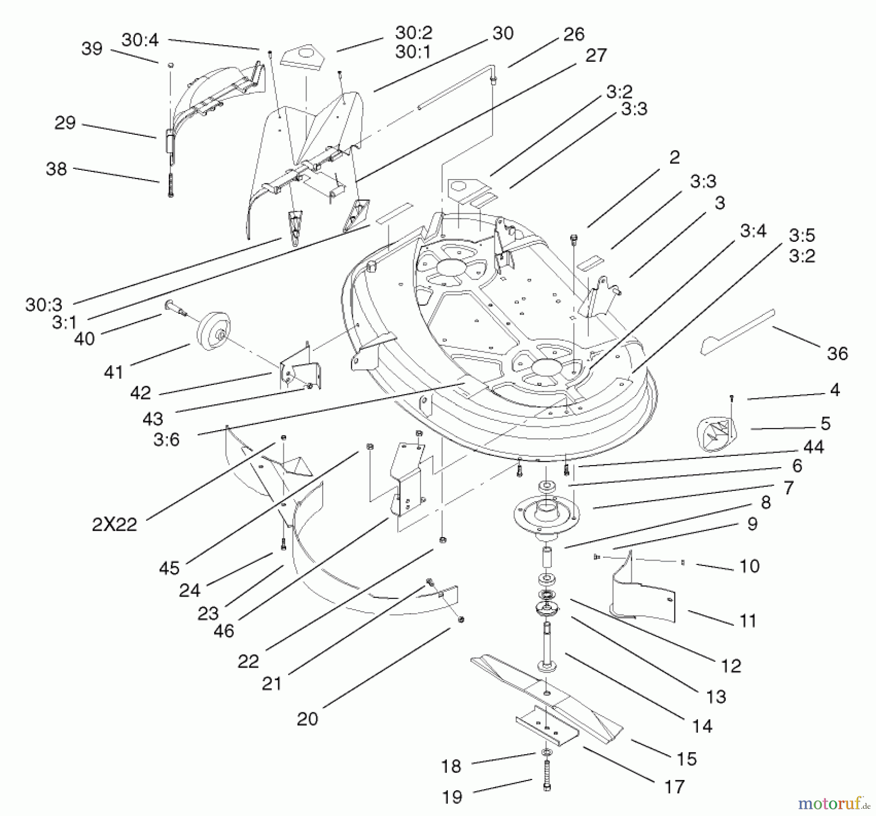  Toro Neu Mowers, Lawn & Garden Tractor Seite 1 71227 (16-38HXL) - Toro 16-38HXL Lawn Tractor, 2003 (230000001-230999999) DECK ASSEMBLY
