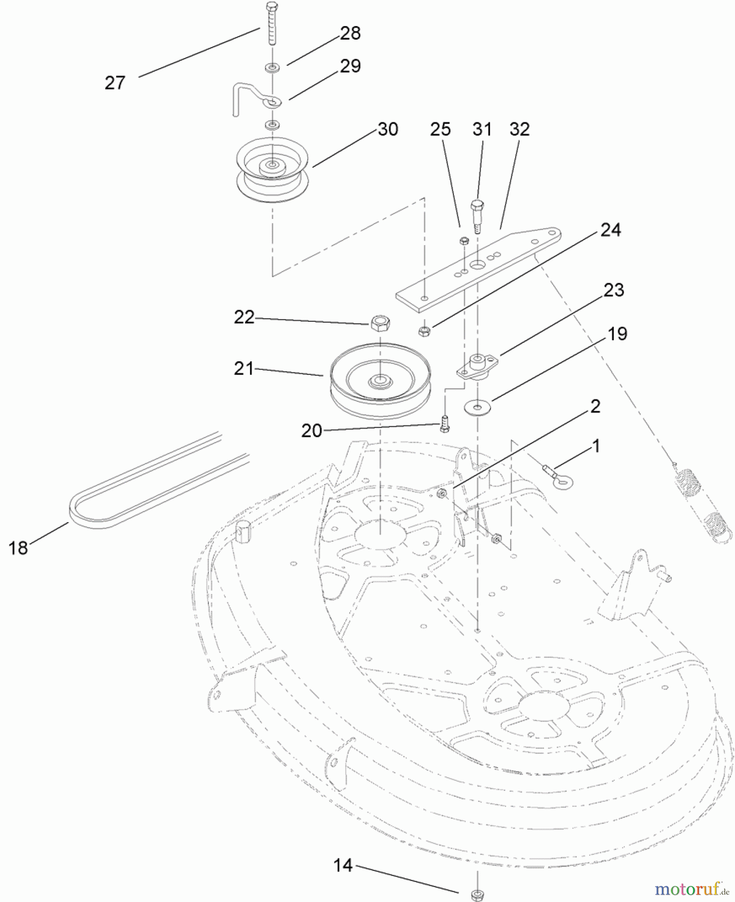 Toro Neu Mowers, Lawn & Garden Tractor Seite 1 71246 (XL 380H) - Toro XL 380H Lawn Tractor, 2005 (250000001-250999999) 38IN DECK BLADE DRIVE ASSEMBLY