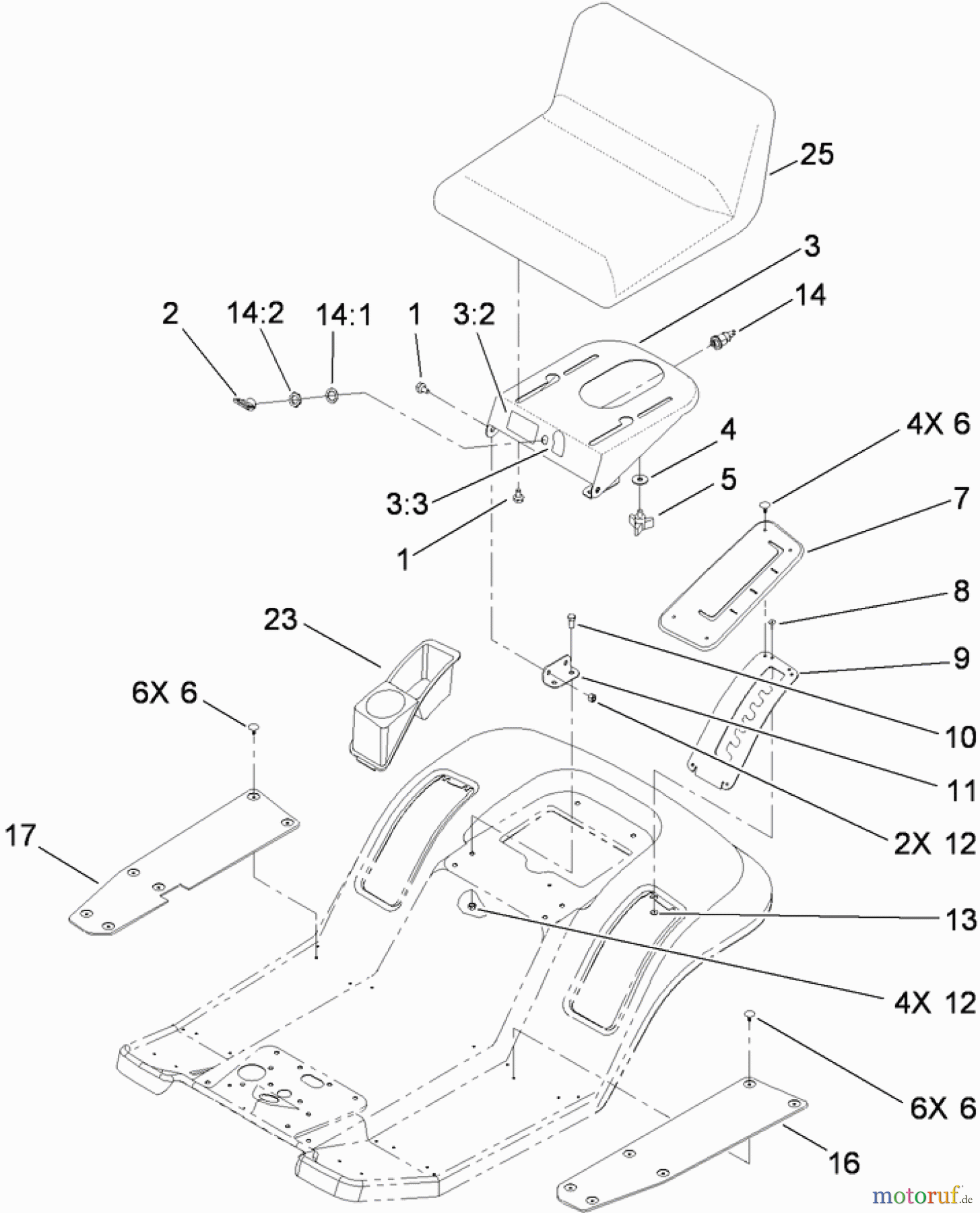  Toro Neu Mowers, Lawn & Garden Tractor Seite 1 71252 (XL 380H) - Toro XL 380H Lawn Tractor, 2010 (310000001-310002000) REAR BODY AND SEAT ASSEMBLY