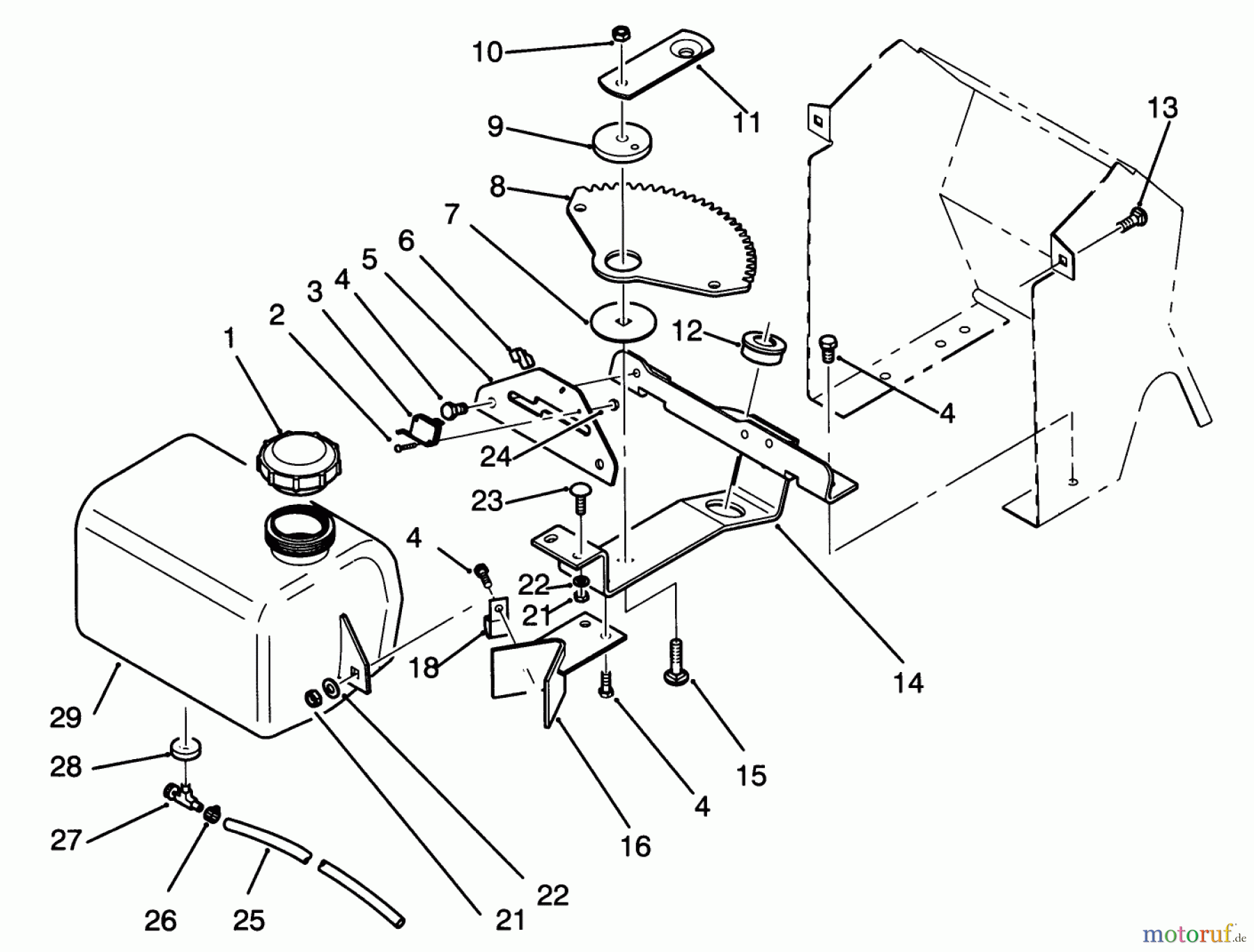  Toro Neu Mowers, Lawn & Garden Tractor Seite 1 72041 (244-H) - Toro 244-H Yard Tractor, 1993 (3900001-3999999) FUEL TANK AND STEERING BRACKET ASSEMBLY