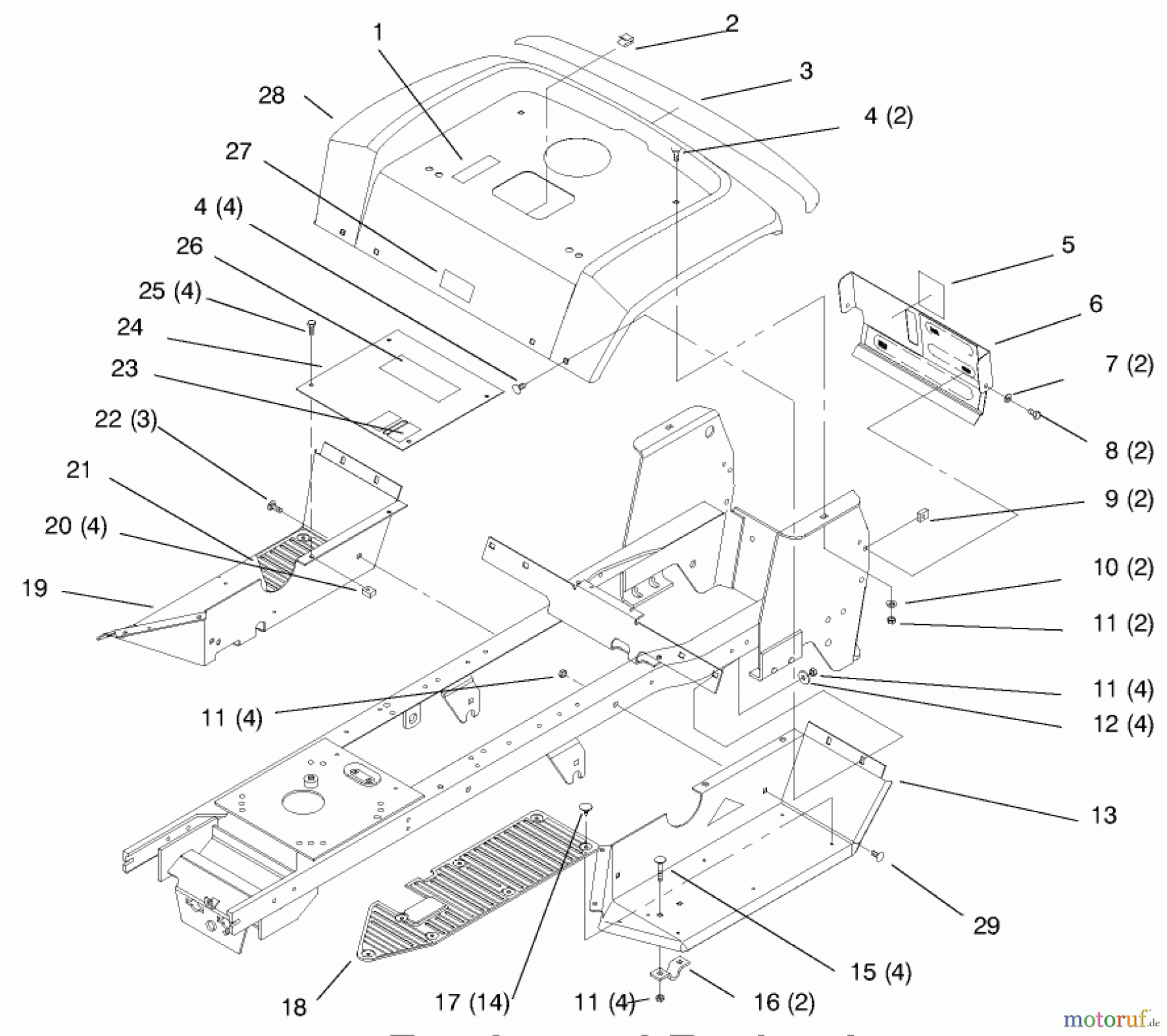  Toro Neu Mowers, Lawn & Garden Tractor Seite 1 72064 (265-H) - Toro 265-H Lawn and Garden Tractor, 1997 (7900001-7999999) FENDER AND FOOTREST