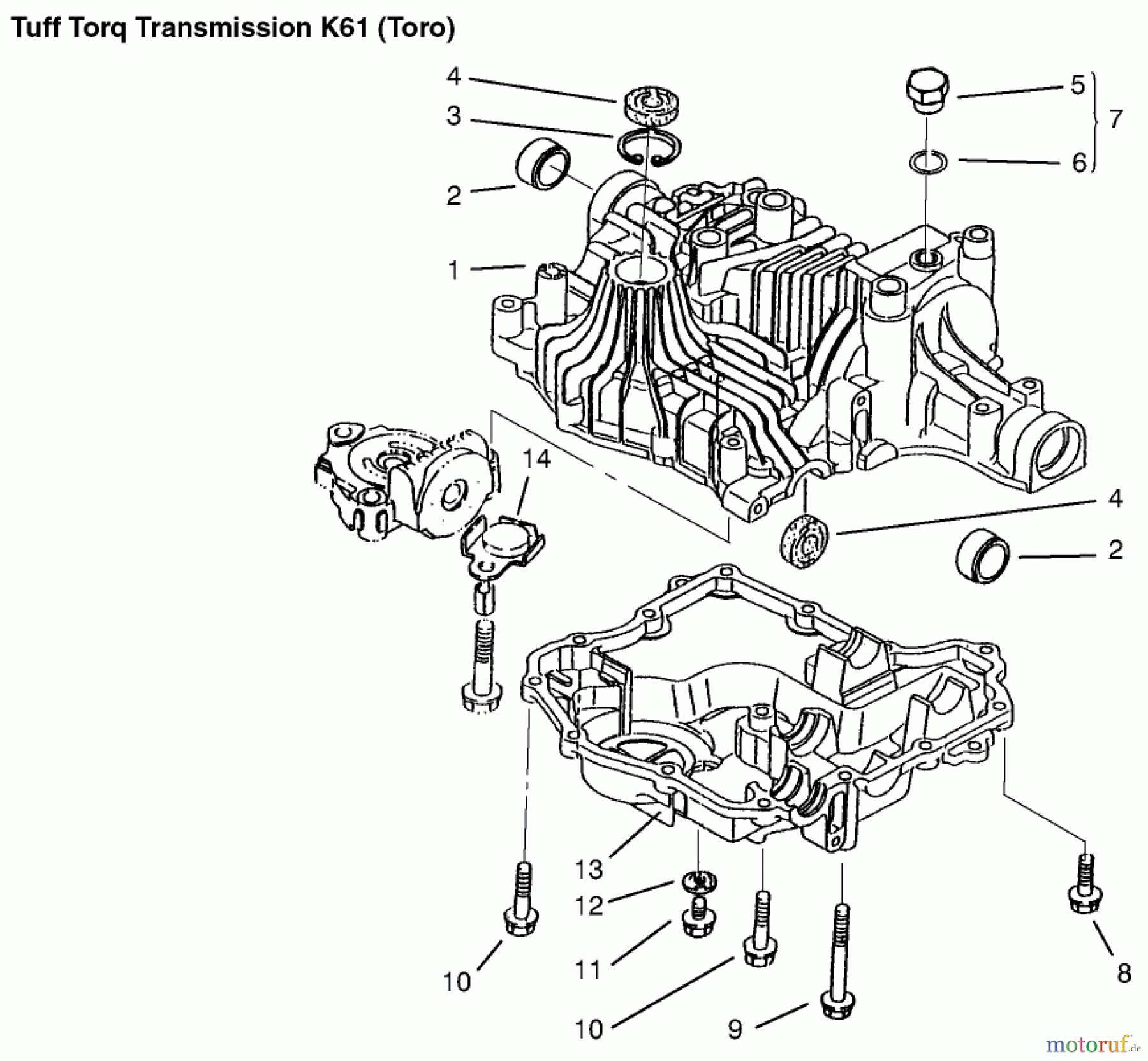  Toro Neu Mowers, Lawn & Garden Tractor Seite 1 72048 (265-H) - Toro 265-H Lawn and Garden Tractor, 1999 (9900001-9999999) TRANSAXLE CASE