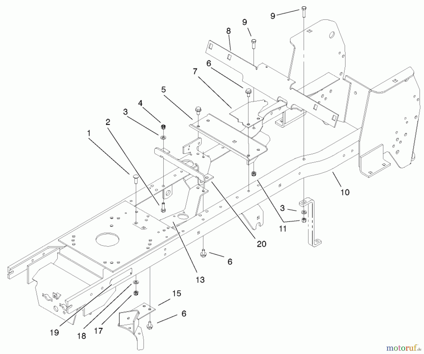  Toro Neu Mowers, Lawn & Garden Tractor Seite 1 72051 (265-H) - Toro 265-H Lawn and Garden Tractor, 2001 (210000001-210999999) FRAME ASSEMBLY