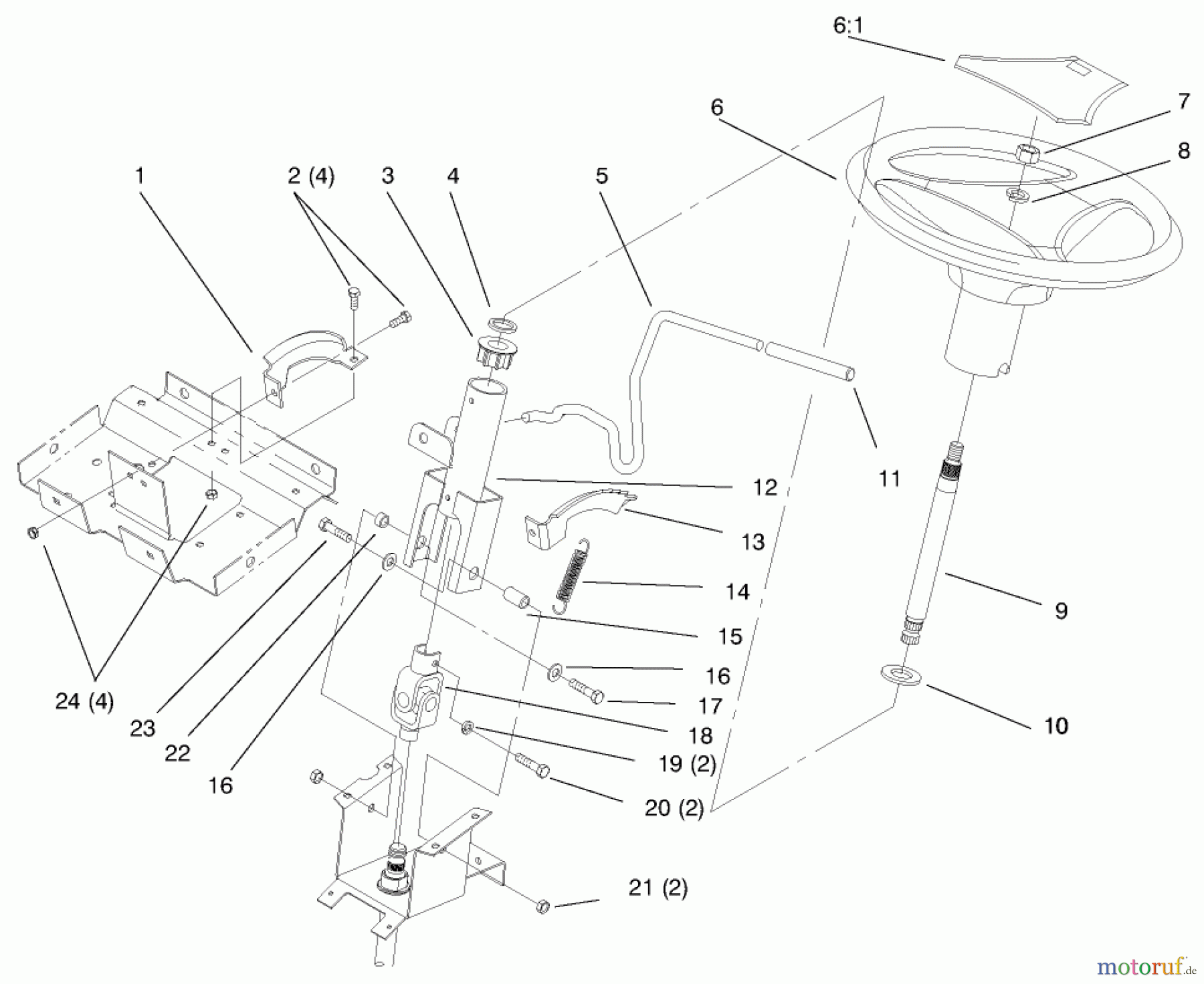 Toro Neu Mowers, Lawn & Garden Tractor Seite 1 72102 (269-H) - Toro 269-H Lawn and Garden Tractor, 1997 (7900001-7999999) STEERING WHEEL AND TILT