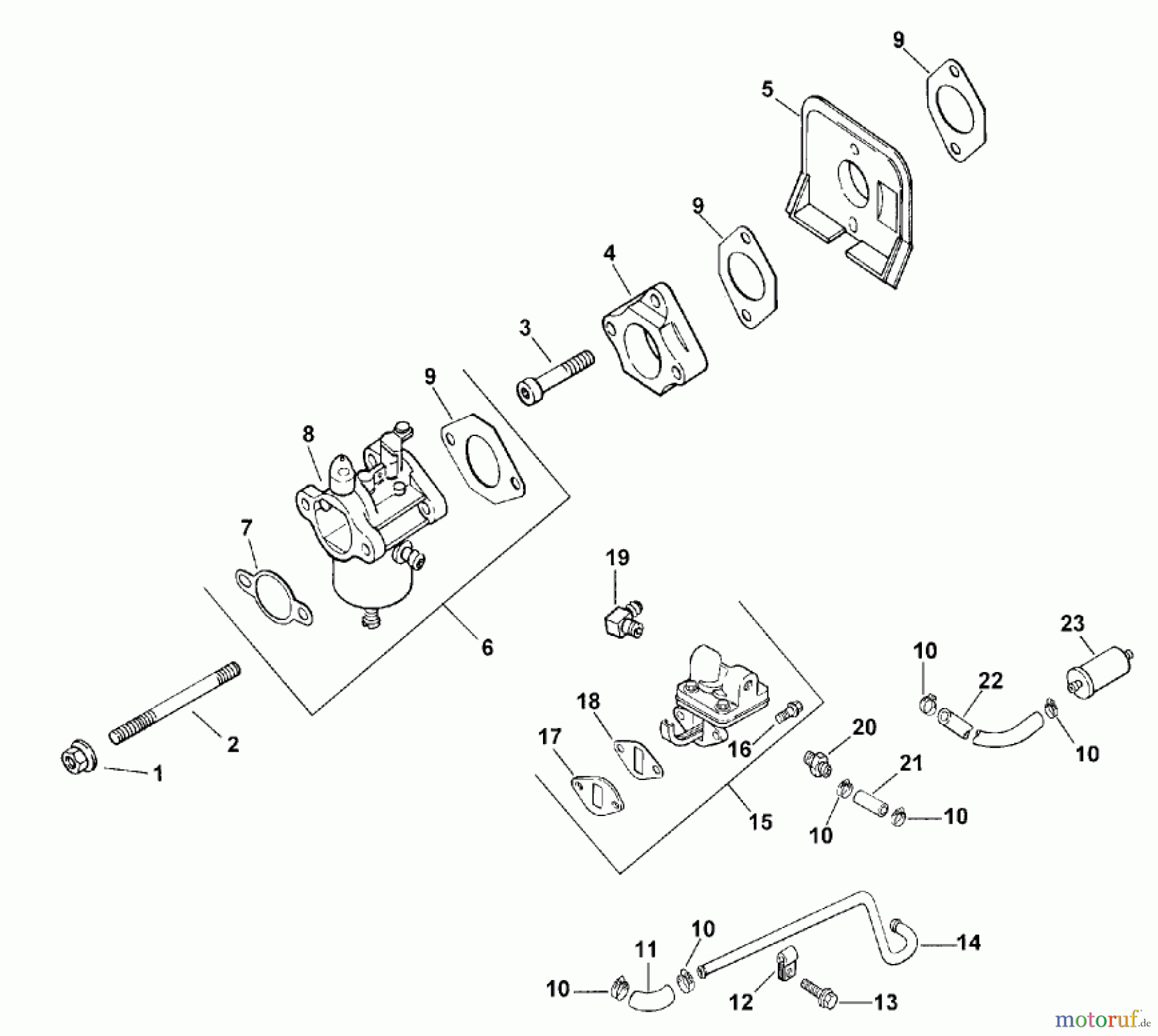  Toro Neu Mowers, Lawn & Garden Tractor Seite 1 73429 (312-8) - Toro 312-8 Garden Tractor, 2001 (210000001-210999999) CARBURETOR AND FUEL PUMP (MODEL 73449 ONLY)