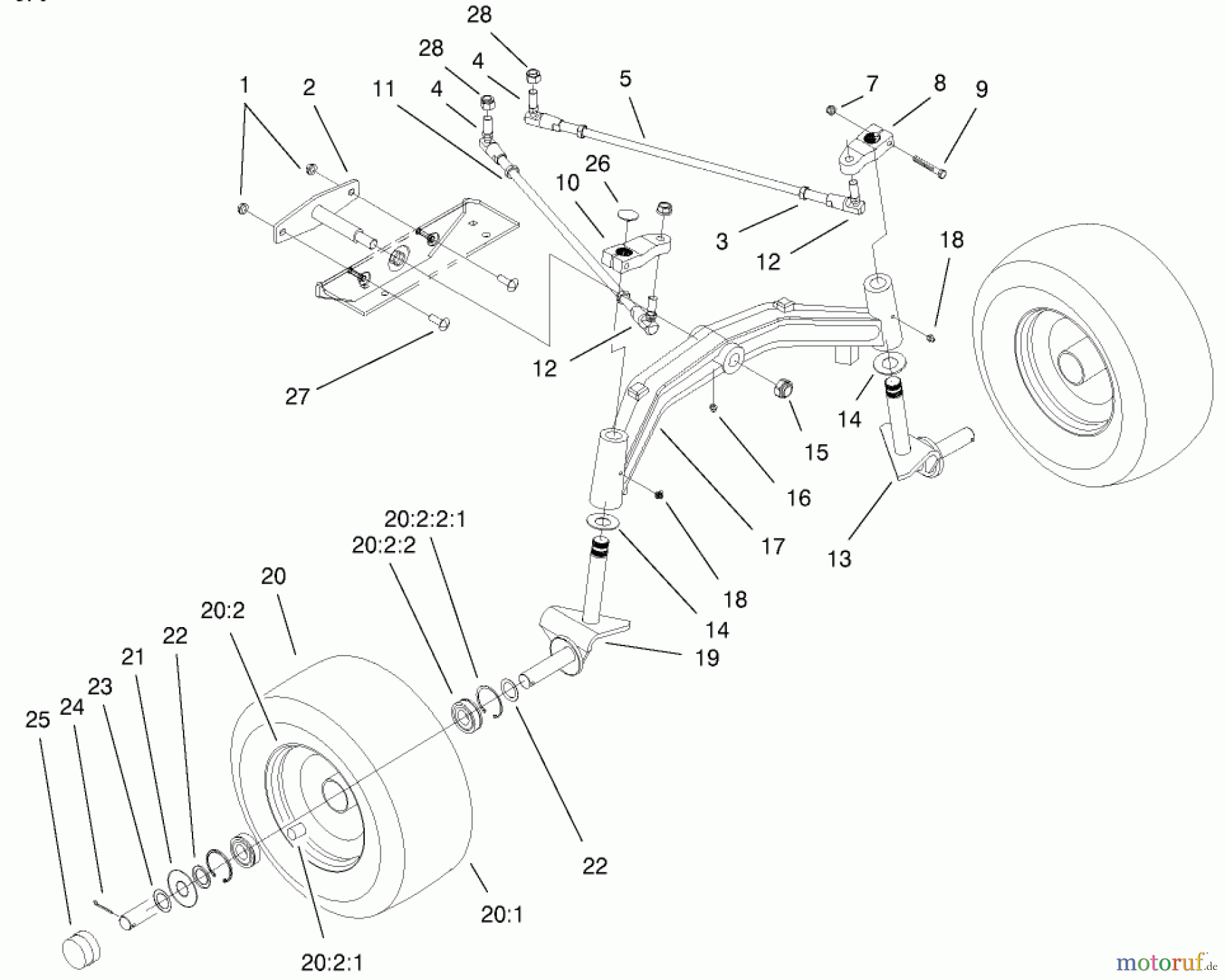  Toro Neu Mowers, Lawn & Garden Tractor Seite 1 73471 (518xi) - Toro 518xi Garden Tractor, 2000 (200000001-200999999) TIE RODS, SPINDLE, & FRONT AXLE ASSEMBLY
