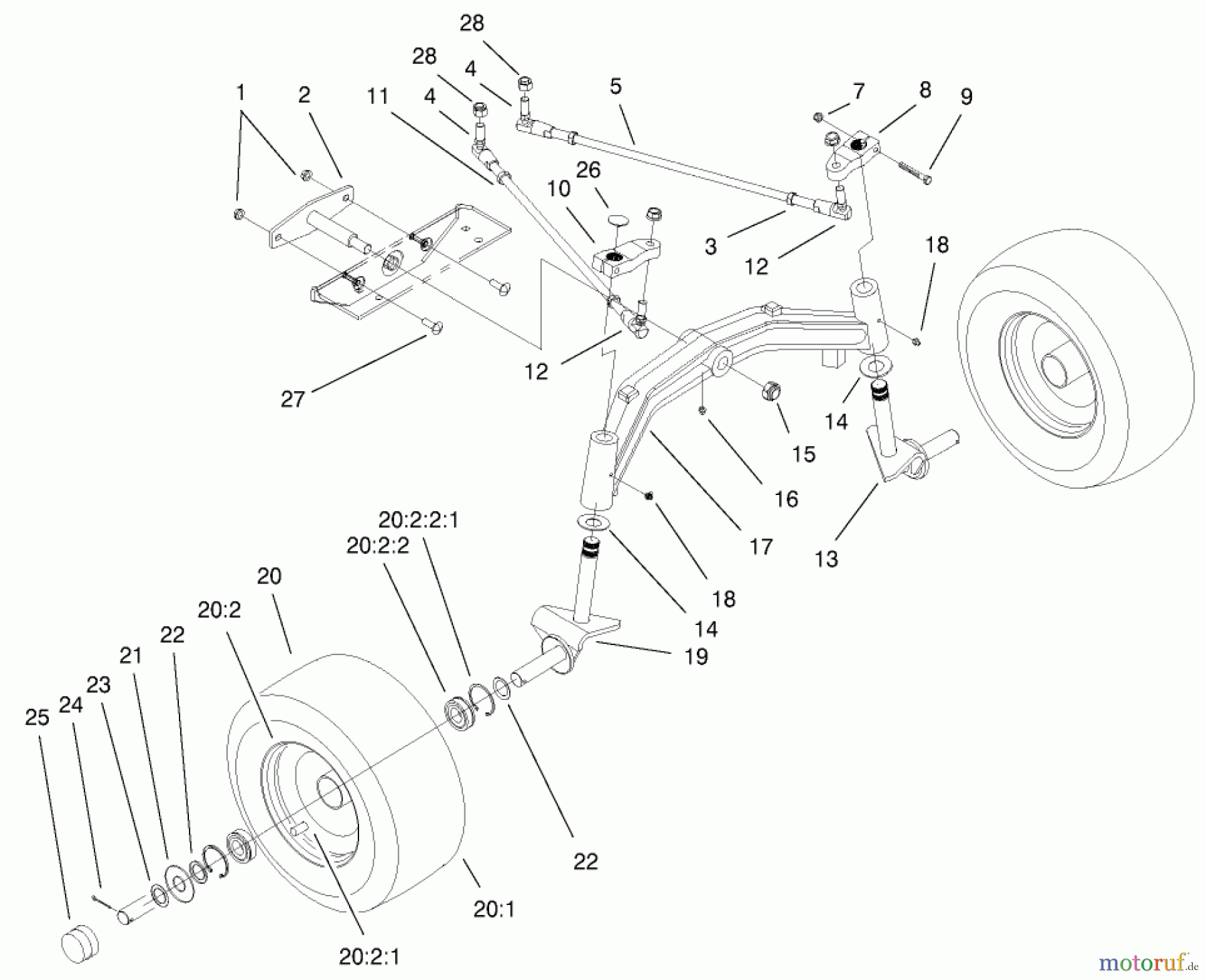  Toro Neu Mowers, Lawn & Garden Tractor Seite 1 73552 (523Dxi) - Toro 523Dxi Garden Tractor, 2000 (200000001-200999999) TIE RODS, SPINDLE, & FRONT AXLE ASSEMBLY