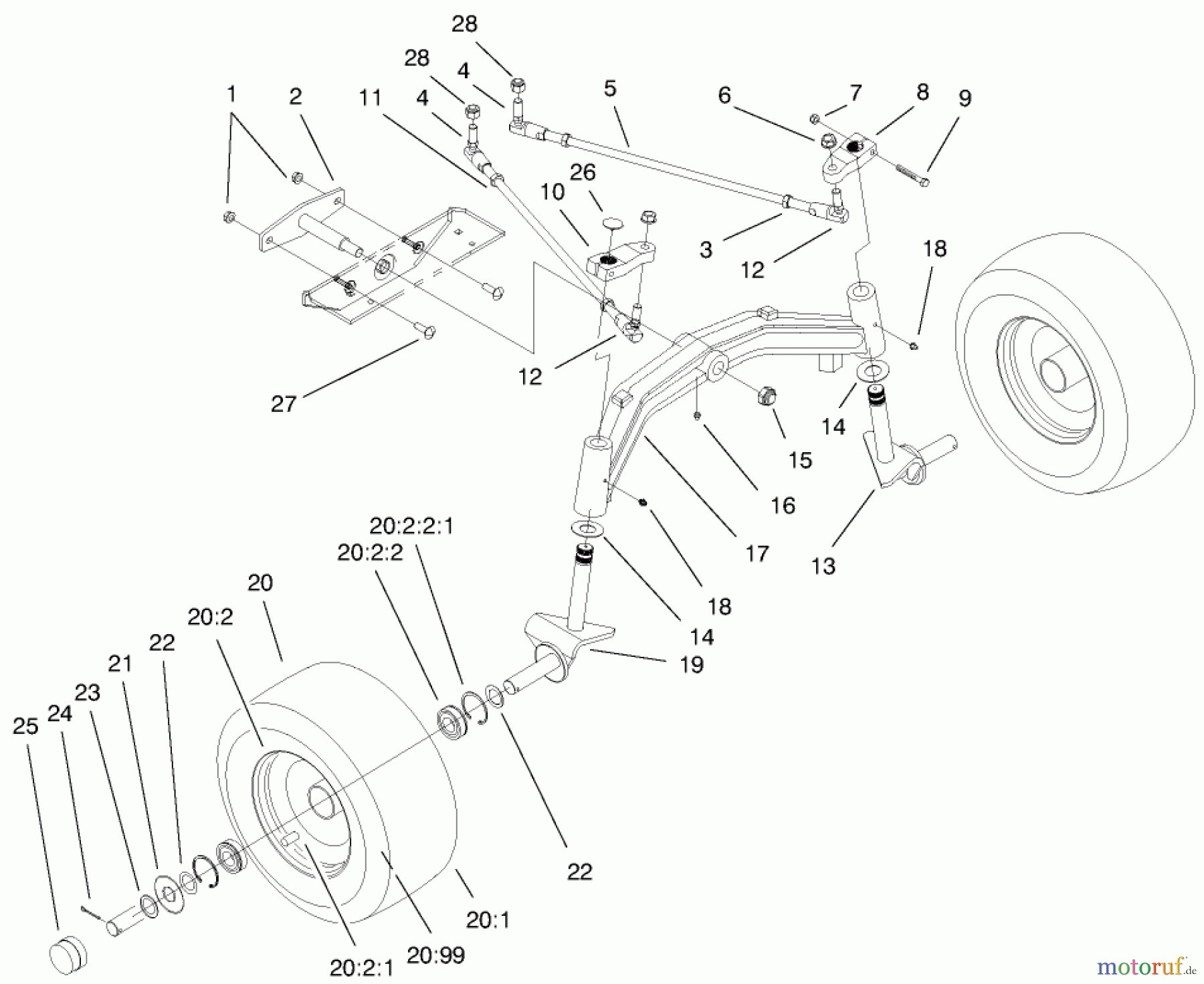  Toro Neu Mowers, Lawn & Garden Tractor Seite 1 73561 (522xi) - Toro 522xi Garden Tractor, 2000 (000000001-000999999) TIE RODS, SPINDLE, & FRONT AXLE ASSEMBLY