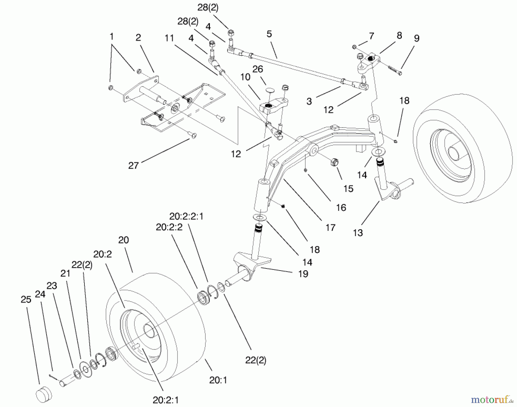  Toro Neu Mowers, Lawn & Garden Tractor Seite 1 73561 (522xi) - Toro 522xi Garden Tractor, 2000 (200000201-200999999) TIE RODS, SPINDLE, & FRONT AXLE ASSEMBLY