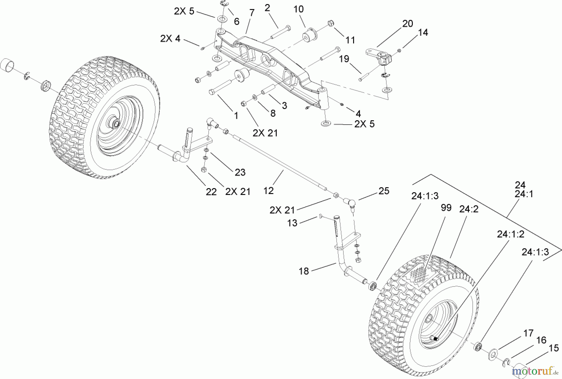  Toro Neu Mowers, Lawn & Garden Tractor Seite 1 74573 (DH 200) - Toro DH 200 Lawn Tractor, 2009 (290000481-290999999) FRONT AXLE ASSEMBLY
