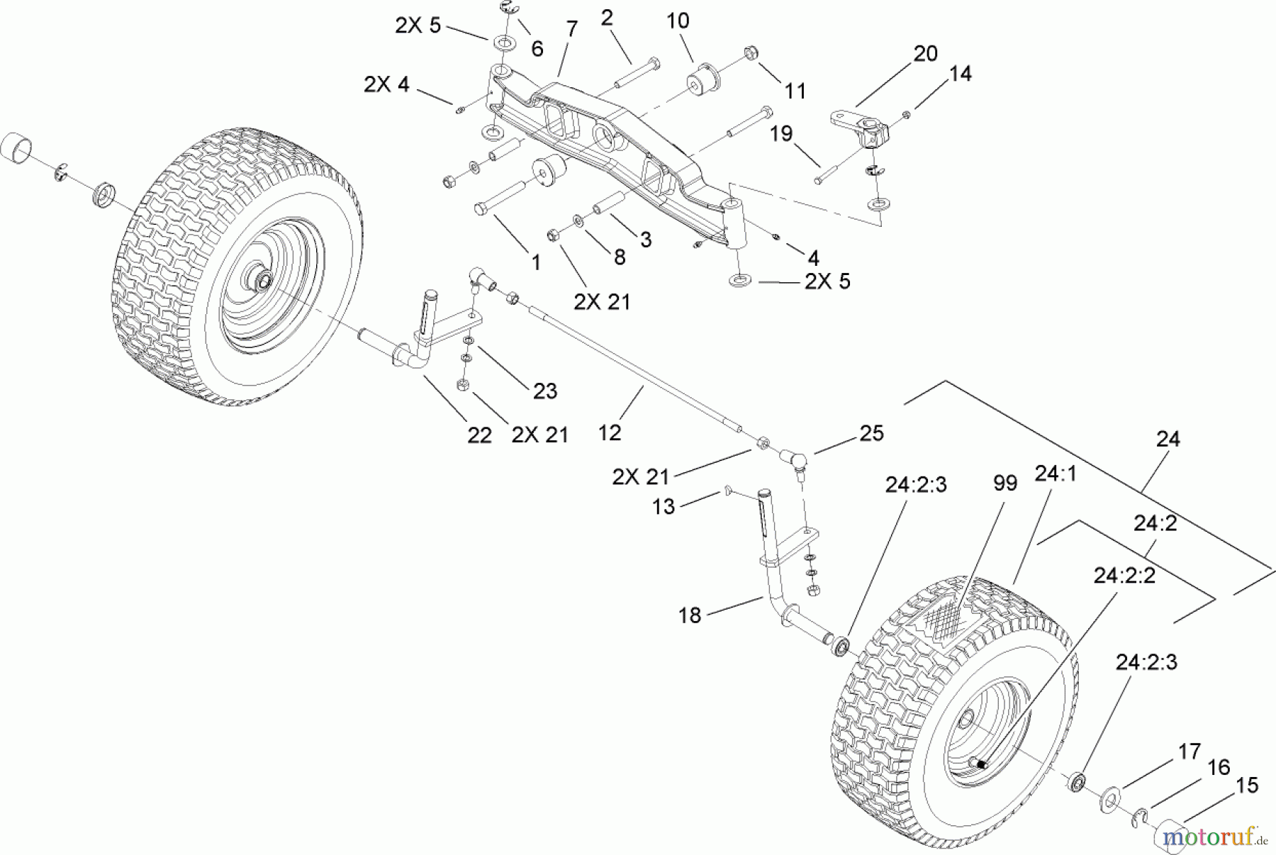  Toro Neu Mowers, Lawn & Garden Tractor Seite 1 74582 (DH 210) - Toro DH 210 Lawn Tractor, 2007 (270000001-270999999) FRONT AXLE ASSEMBLY