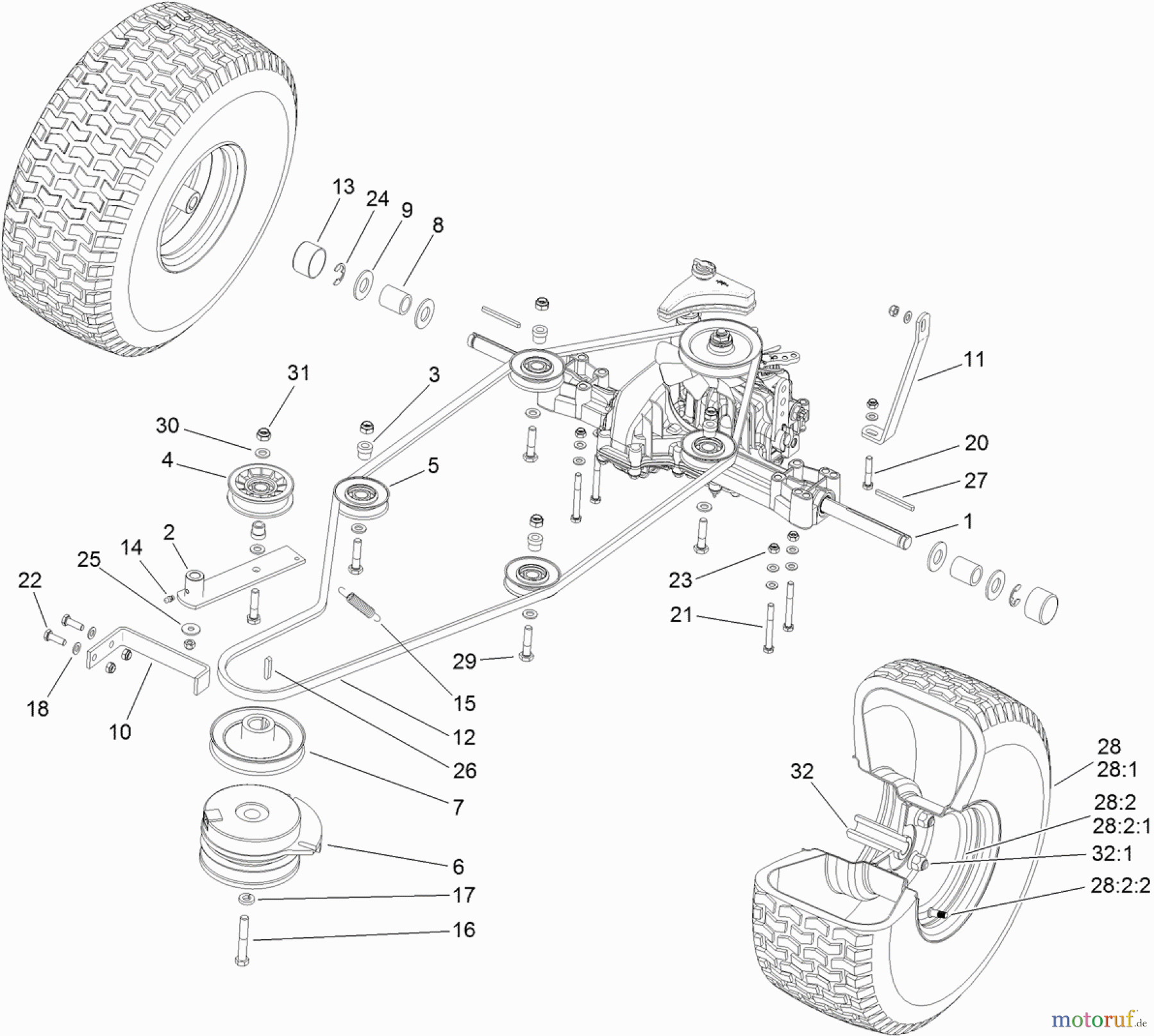  Toro Neu Mowers, Lawn & Garden Tractor Seite 1 74585 (DH 210) - Toro DH 210 Lawn Tractor, 2012 (SN 312000001-312999999) TRANSMISSION DRIVE ASSEMBLY