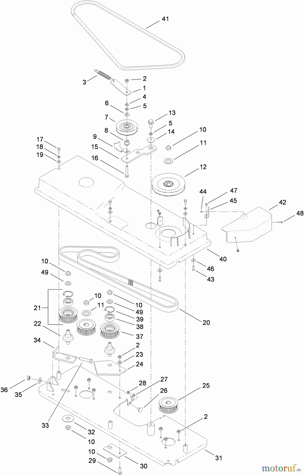  Toro Neu Mowers, Lawn & Garden Tractor Seite 1 74593 (DH 220) - Toro DH 220 Lawn Tractor, 2011 (311000401-311999999) CUTTING PAN AND DRIVE SYSTEM ASSEMBLY