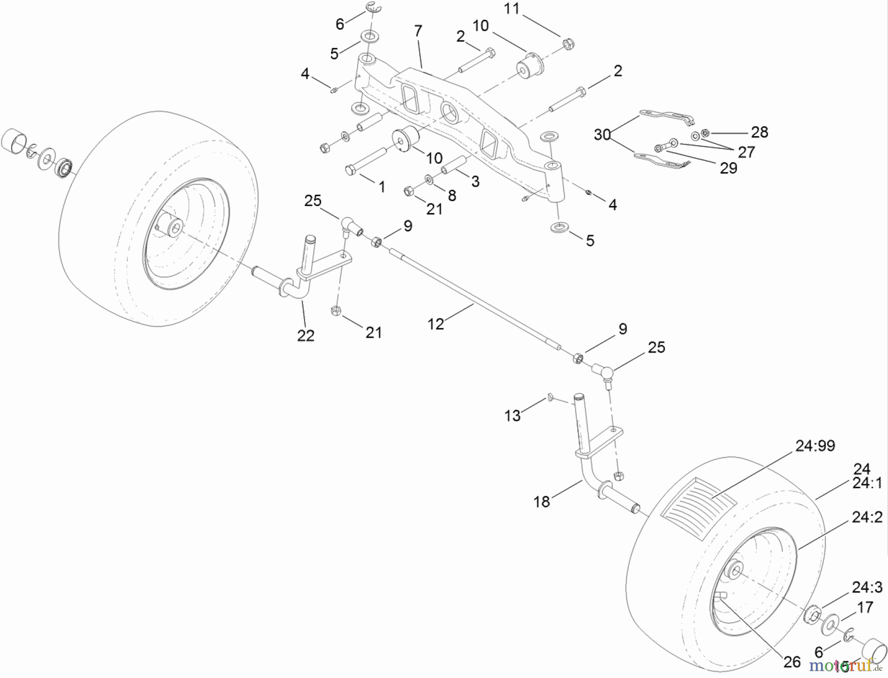  Toro Neu Mowers, Lawn & Garden Tractor Seite 1 74593 (DH 220) - Toro DH 220 Lawn Tractor, 2011 (311000401-311999999) FRONT AXLE ASSEMBLY