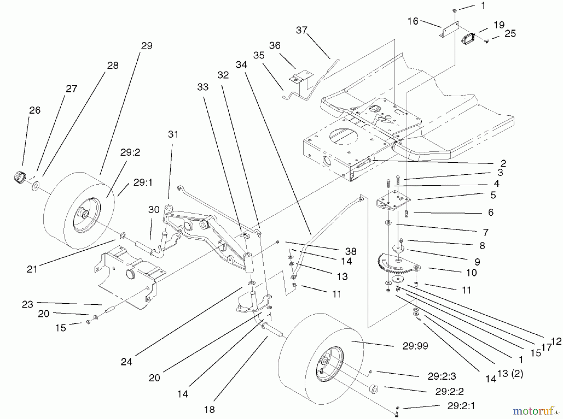  Toro Neu Mowers, Lawn & Garden Tractor Seite 1 77104 (16-38H) - Toro 16-38H Lawn Tractor, 2000 (200000001-200999999) STEERING COMPONENTS ASSEMBLY