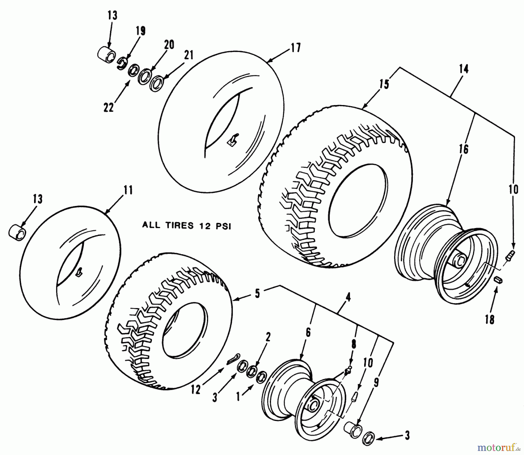  Toro Neu Mowers, Lawn & Garden Tractor Seite 2 A2-12K501 (212-5) - Toro 212-5 Tractor, 1991 (1000001-1999999) WHEEL & TIRE ASSEMBLY