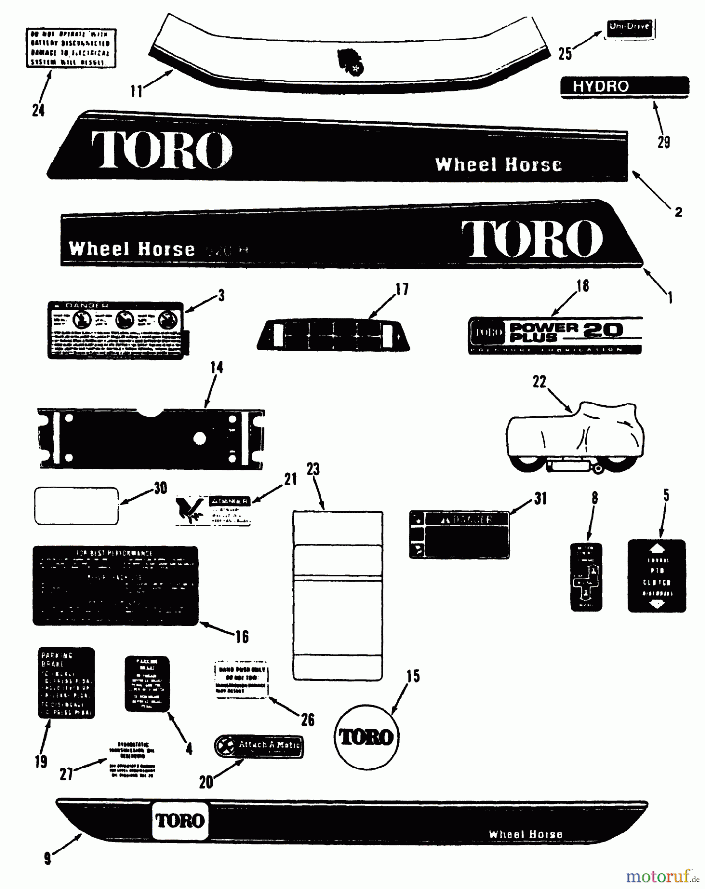  Toro Neu Mowers, Lawn & Garden Tractor Seite 2 R1-20OE02 (520-H) - Toro 520-H Garden Tractor, 1992 (2000001-2999999) DECALS