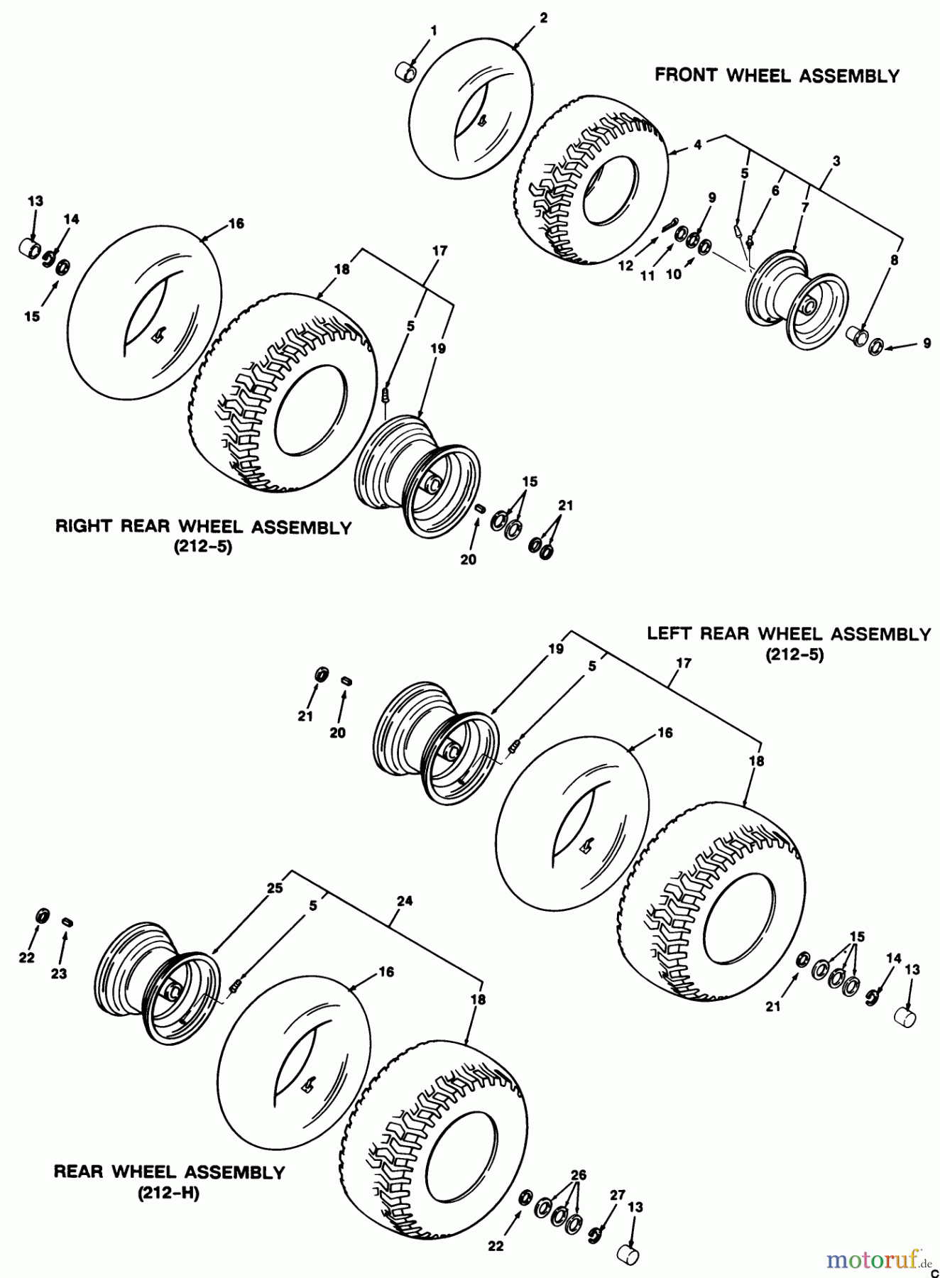  Toro Neu Mowers, Lawn & Garden Tractor Seite 2 R2-12O502 (212-5) - Toro 212-5 Tractor, 1992 (2000001-2999999) WHEEL & TIRE ASSEMBLY