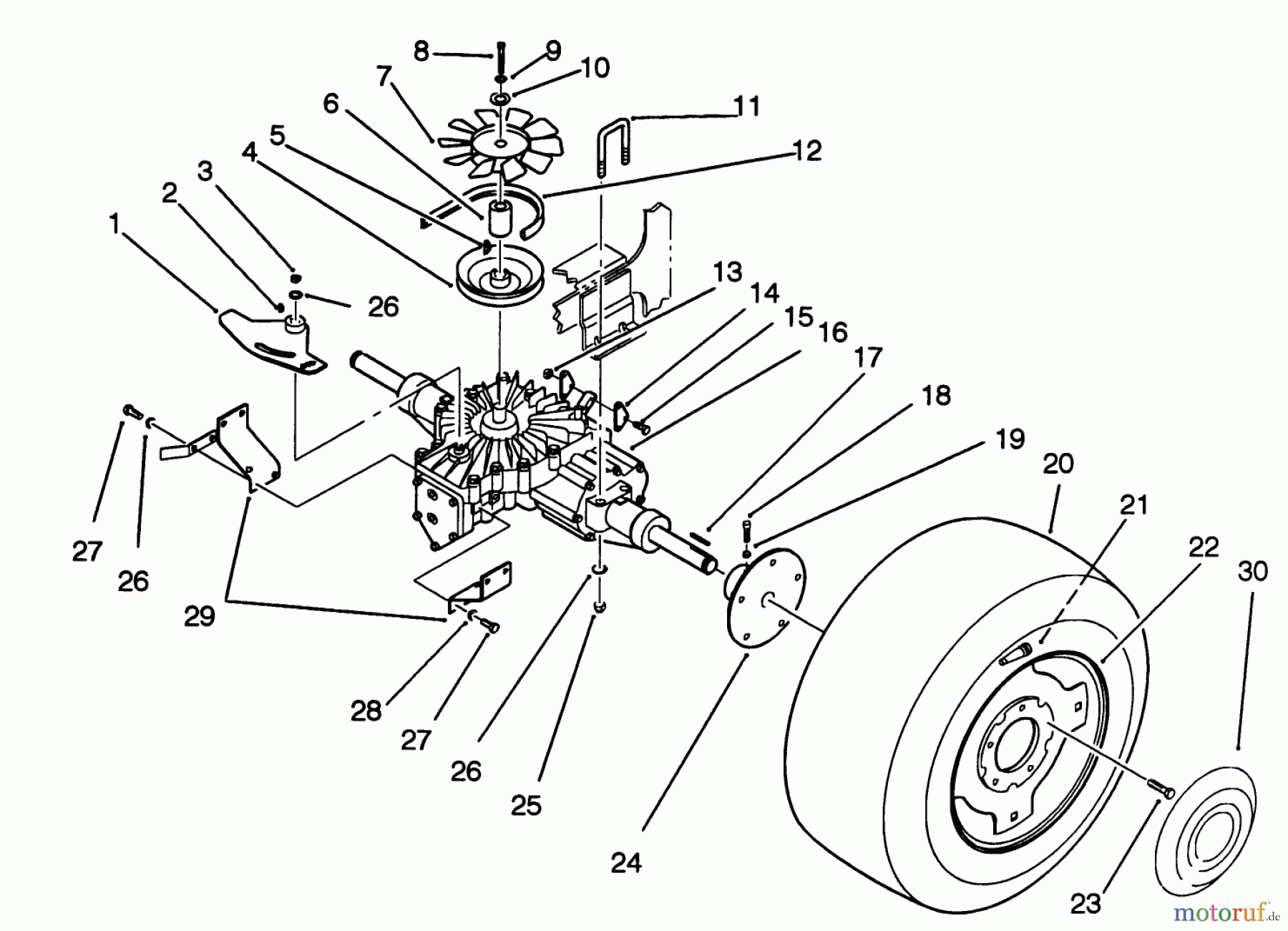  Toro Neu Mowers, Lawn & Garden Tractor Seite 2 R2-16BE01 (246-H) - Toro 246-H Yard Tractor, 1992 (2000001-2999999) REAR WHEEL AND TRANSMISSION ASSEMBLY