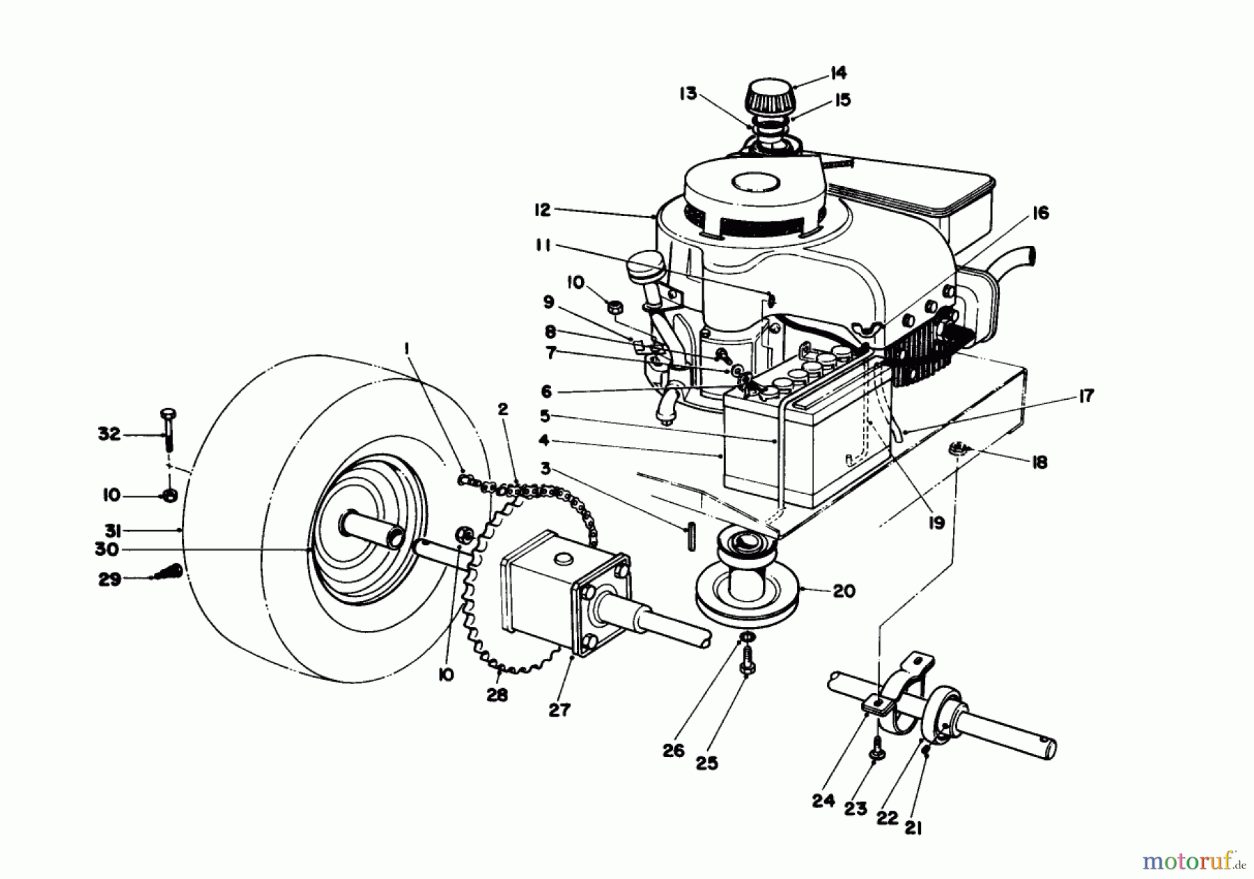  Toro Neu Mowers, Rear-Engine Rider 56125 (7-25) - Toro 7-25 Rear Engine Rider, 1986 (6000001-6999999) ENGINE AND AXLE ASSEMBLY