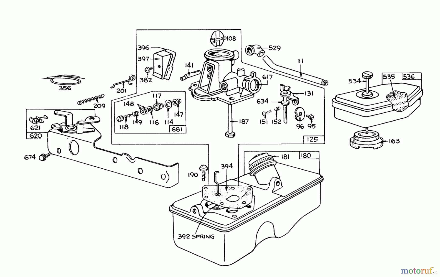  Toro Neu Mowers, Walk-Behind Seite 1 16287 - Toro Whirlwind II Lawnmower, 1977 (7000001-7999999) BRIGGS & STRATTON CARBURETOR ASSEMBLY MODEL 390064 FOR 19