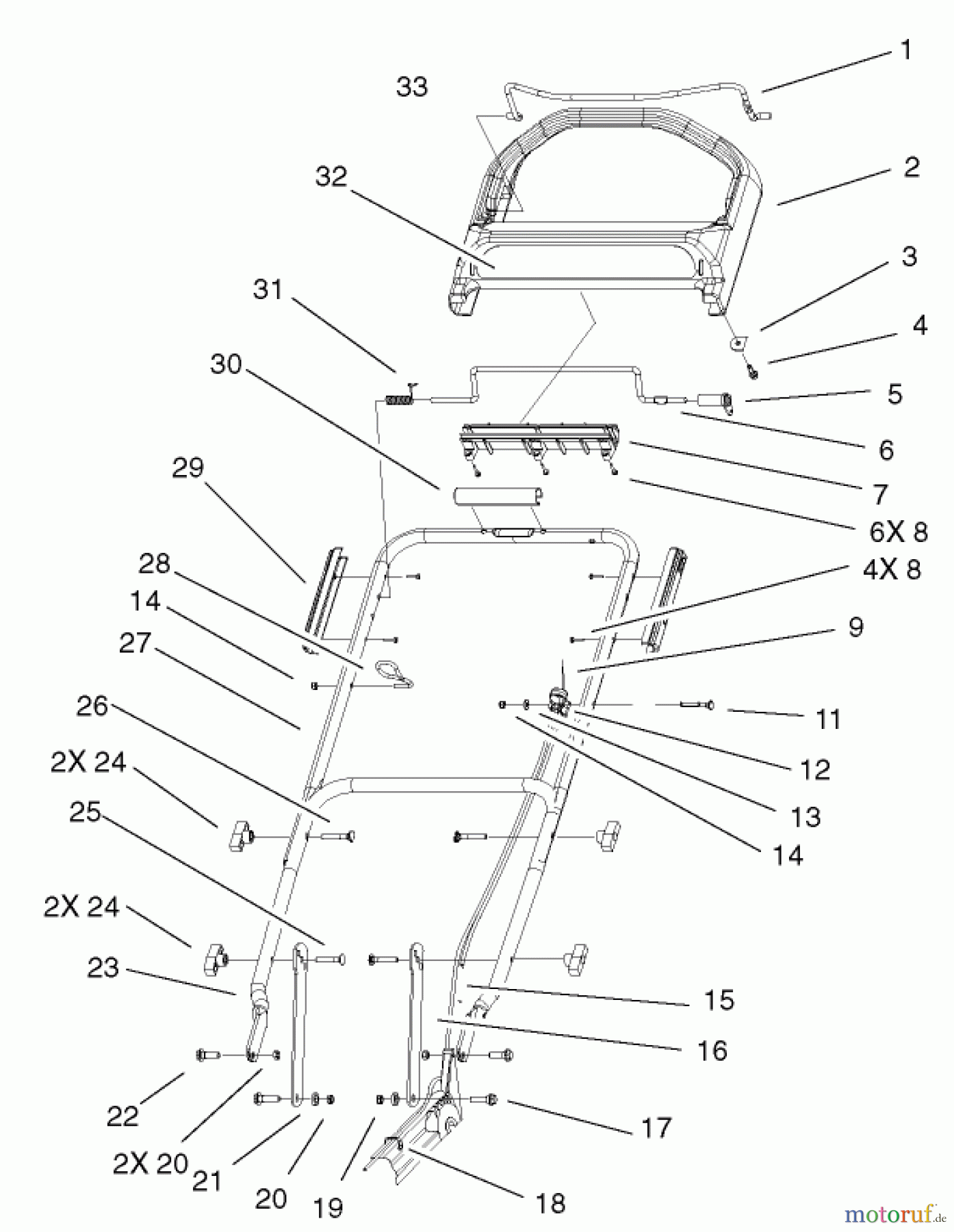  Toro Neu Mowers, Walk-Behind Seite 1 20039 - Toro Super Recycler Mower with Bag, 2002 (220000001-220999999) HANDLE AND CONTROL ASSEMBLY