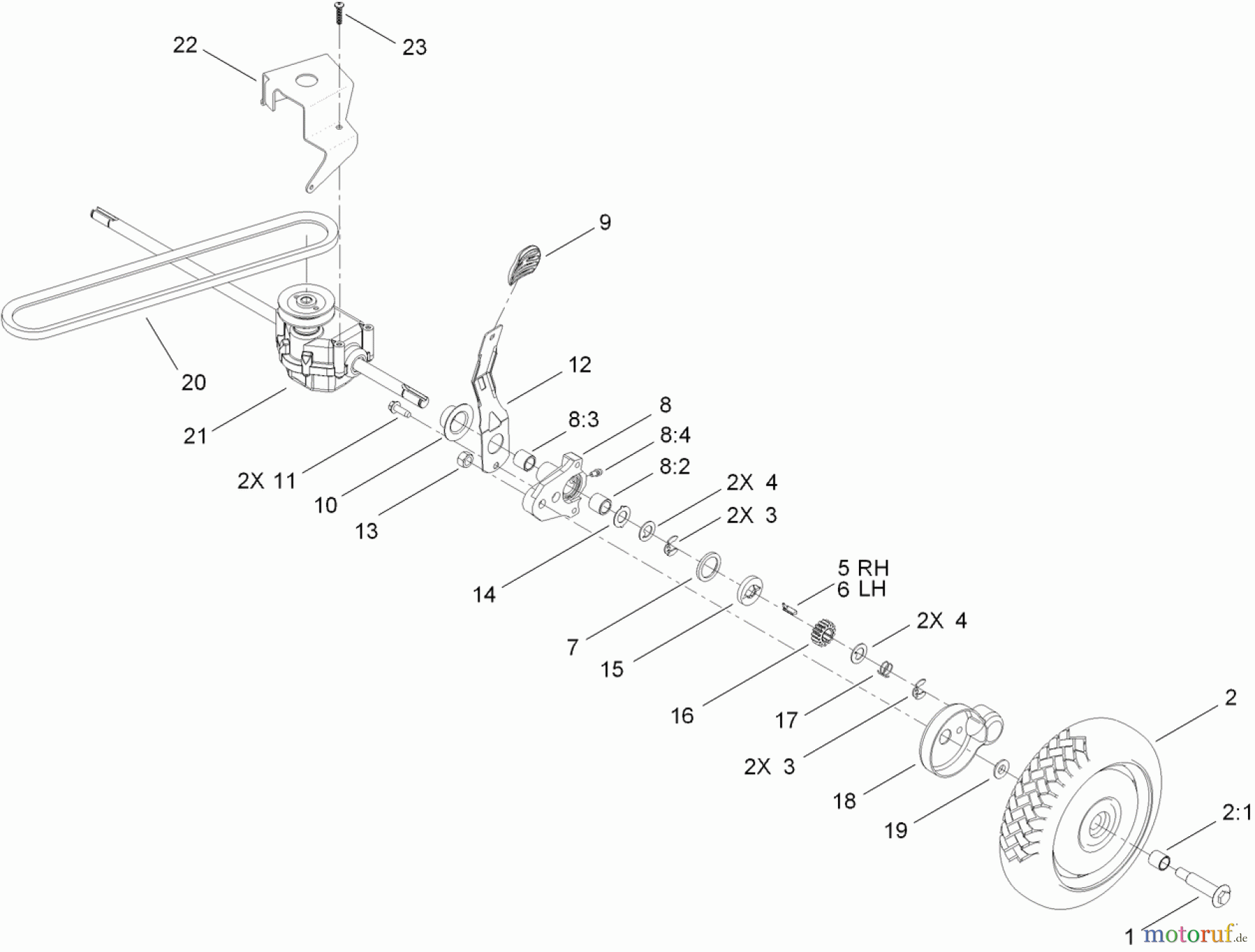  Toro Neu Mowers, Walk-Behind Seite 1 20095 - Toro Super Recycler Lawn Mower, 2010 (310004269-310004922) REAR WHEEL AND TRANSMISSION ASSEMBLY