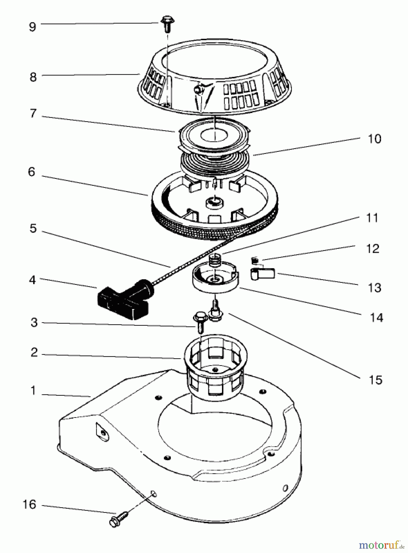 Toro Neu Mowers, Walk-Behind Seite 2 22038 - Toro Rear Bagger Mower, 1998 (8900001-8999999) RECOIL ASSEMBLY (MODEL NO. 47PT7-3)