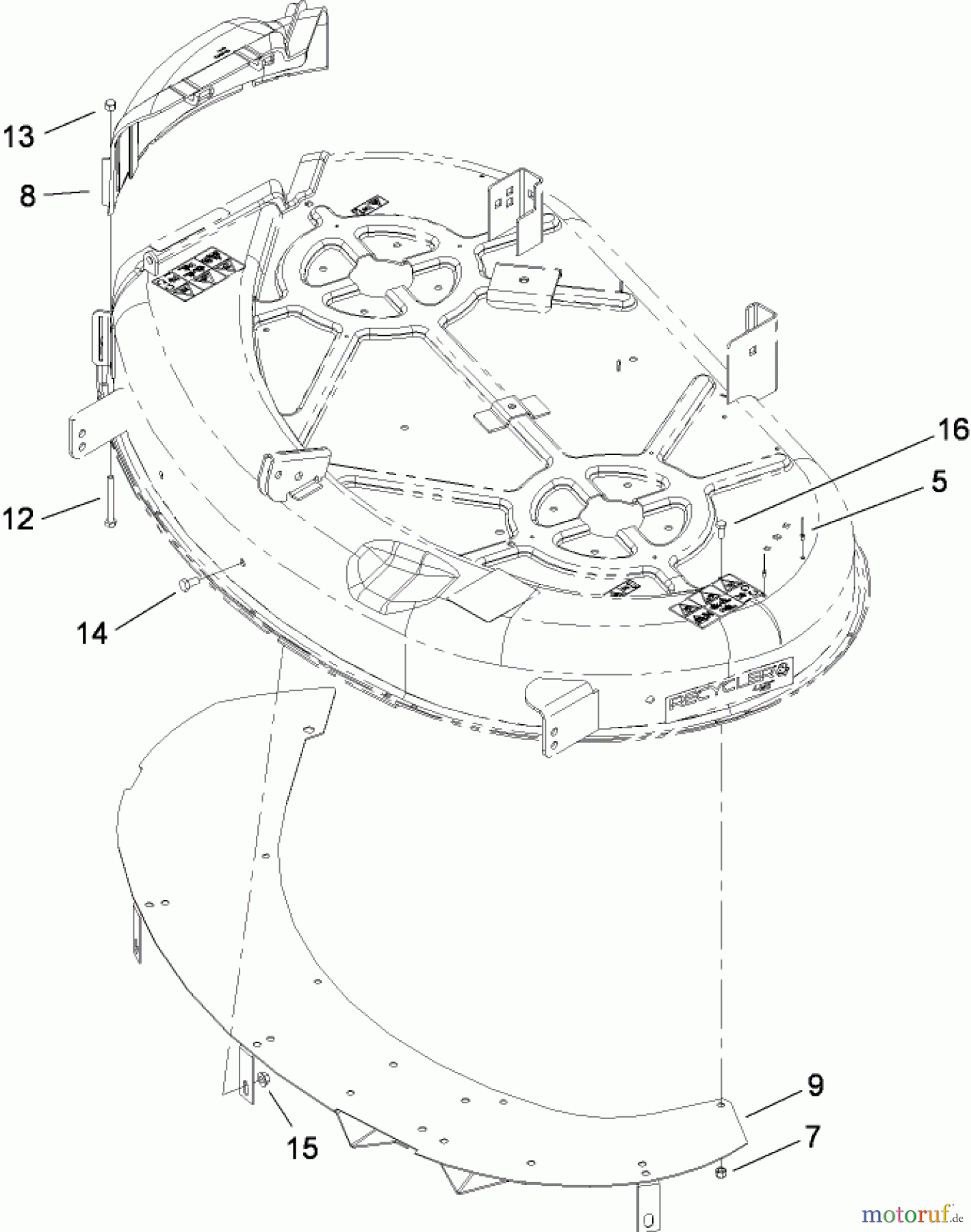  Toro Neu Mowers, Zero-Turn 136E (RZT420H) - Toro RZT420H Riding Mower, 2008 (280000001-280999999) 42 INCH DECK DECAL AND RECYCLING ASSEMBLY