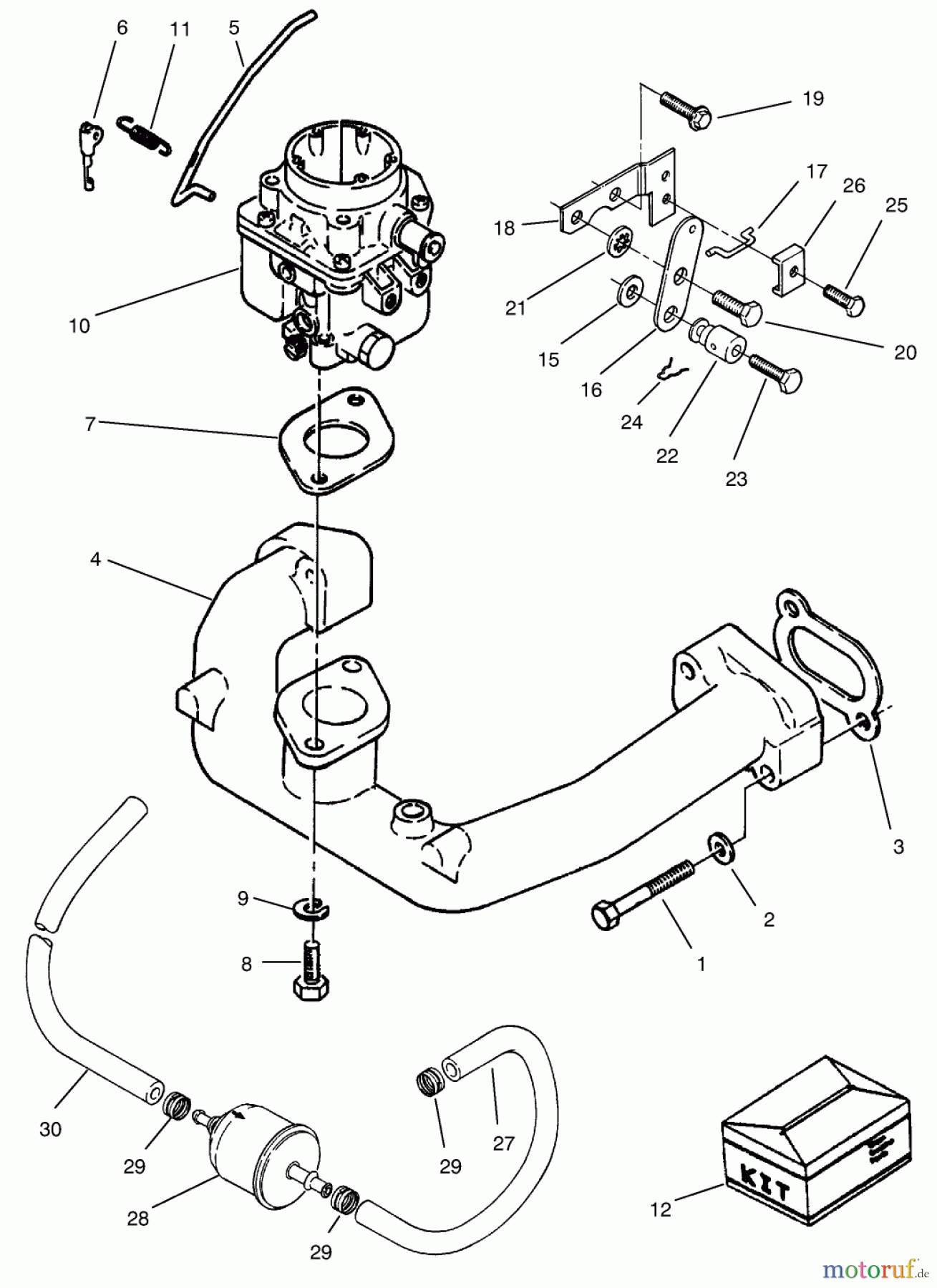  Toro Neu Mowers, Zero-Turn 74021 (616-Z) - Toro 616-Z Tractor, 1993 (39000001-39999999) CARBURETOR & INTAKE MANIFOLD ASSEMBLY