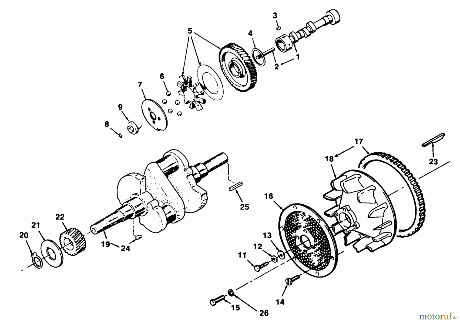 Toro Neu Mowers, Zero-Turn 74140 (724-Z) - Toro 724-Z Tractor, 1994 (49000001-49999999) CRANKSHAFT, CAMSHAFT AND FLYWHEEL