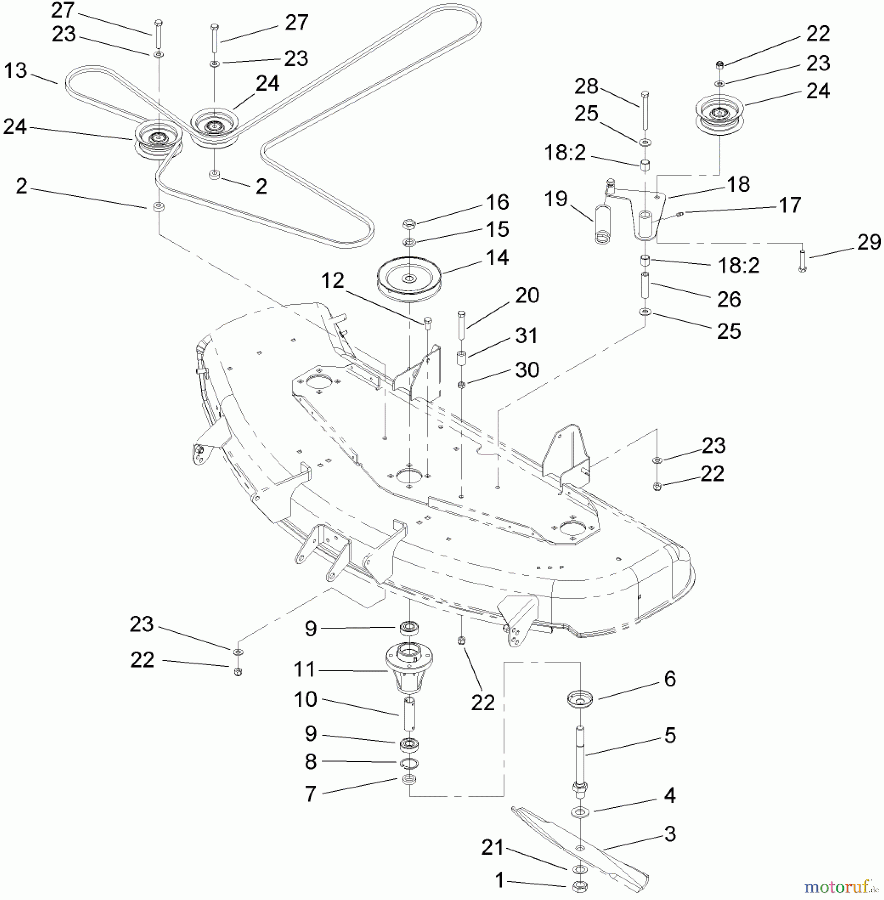  Toro Neu Mowers, Zero-Turn 74352 (Z480) - Toro TimeCutter Z480 Riding Mower, 2005 (250000001-250999999) 48 INCH SPINDLE AND BELT DRIVE ASSEMBLY
