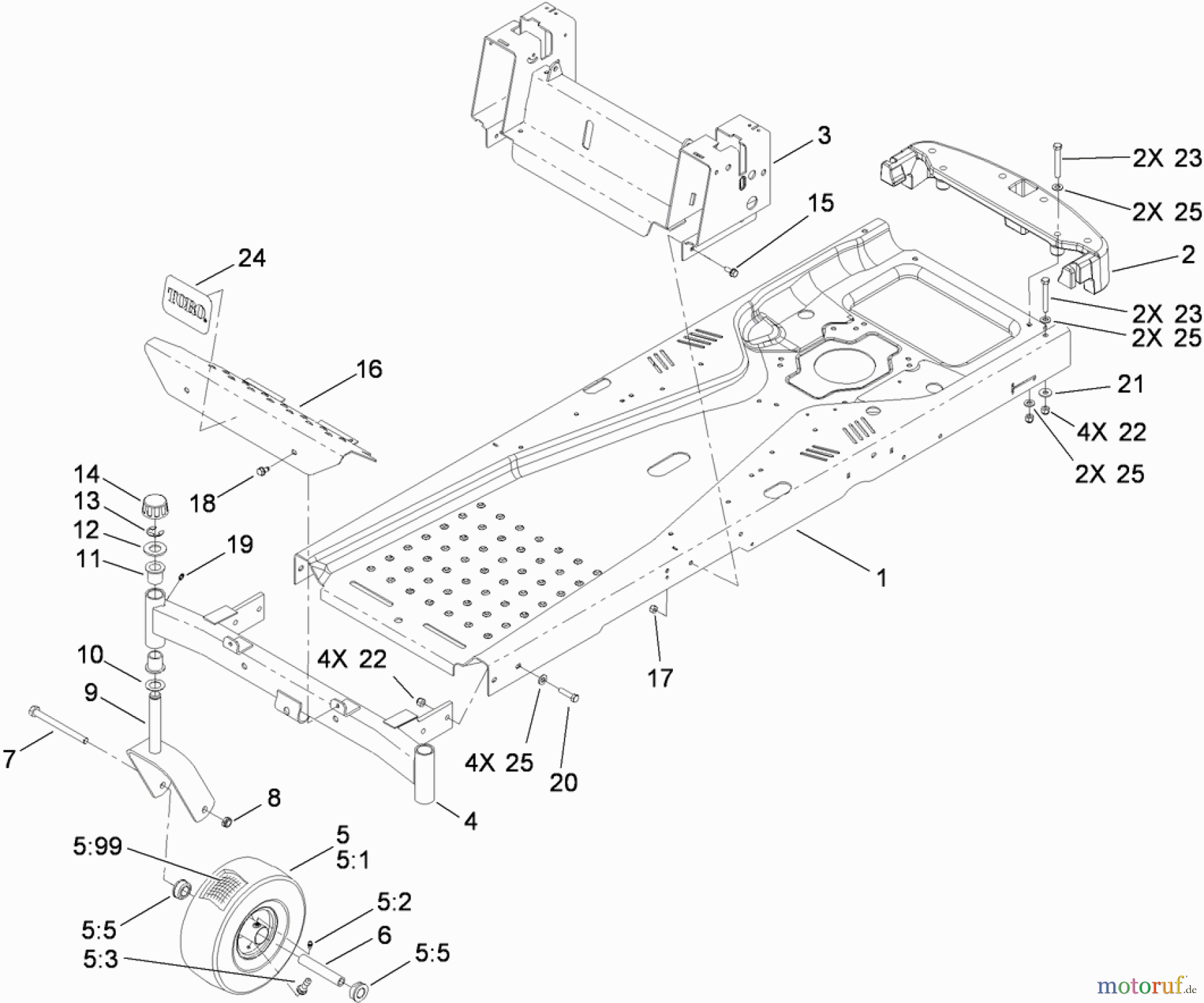  Toro Neu Mowers, Zero-Turn 74360 (Z4200) - Toro TimeCutter Z4200 Riding Mower, 2009 (290001199-290999999) FRAME ASSEMBLY