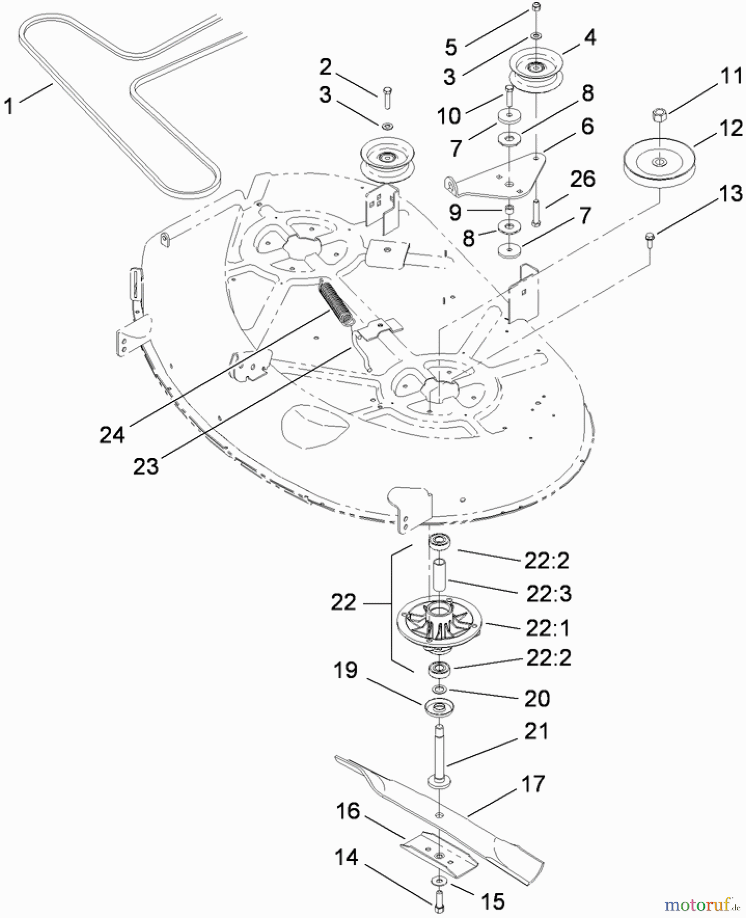  Toro Neu Mowers, Zero-Turn 74360 (Z4200) - Toro TimeCutter Z4200 Riding Mower, 2010 (310000001-310999999) 42 INCH DECK SPINDLE AND BELT DRIVE ASSEMBLY