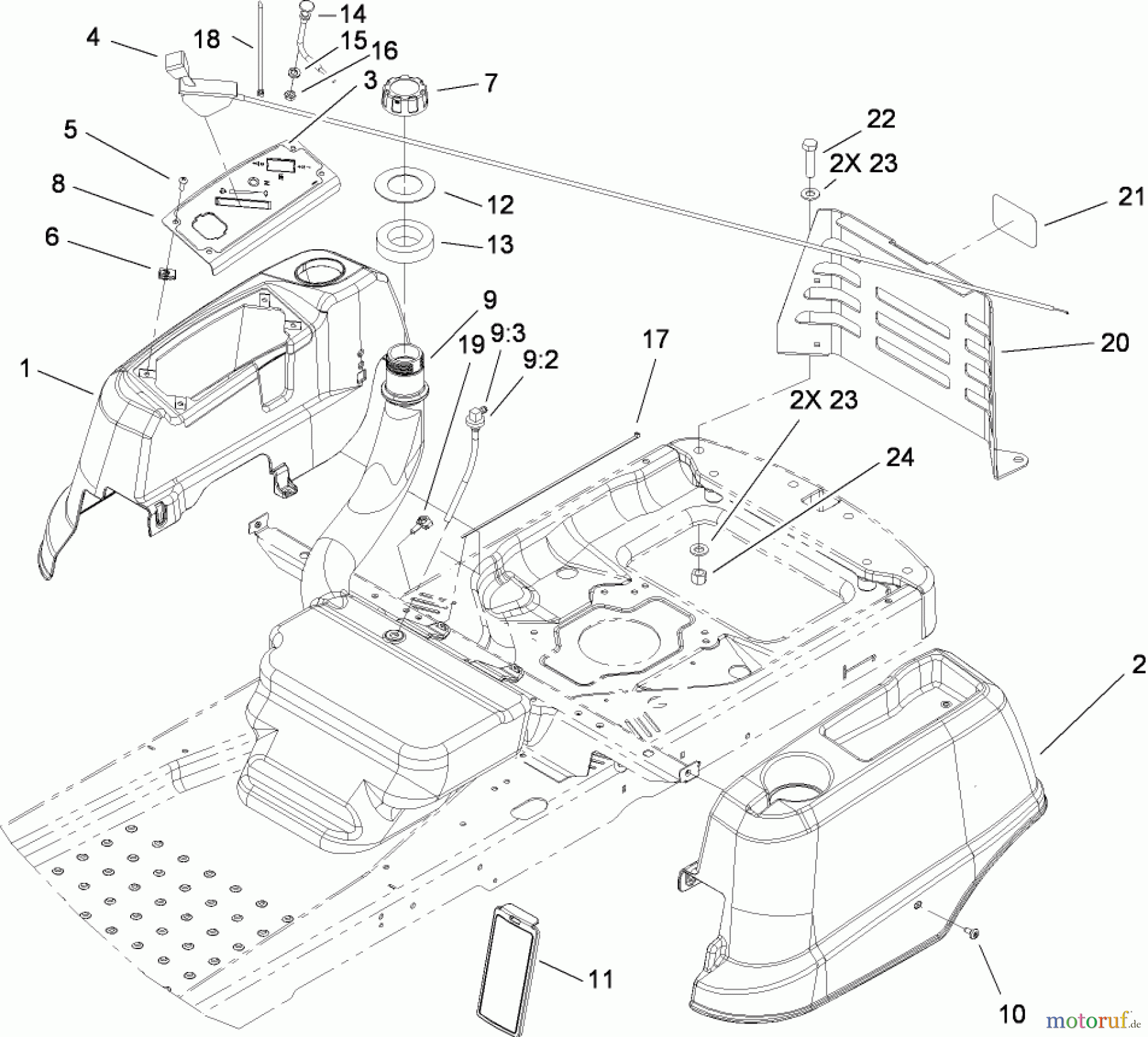  Toro Neu Mowers, Zero-Turn 74374 (Z5040) - Toro TimeCutter Z5040 Riding Mower, 2008 (280000001-280999999) STYLING AND FUEL SYSTEM ASSEMBLY