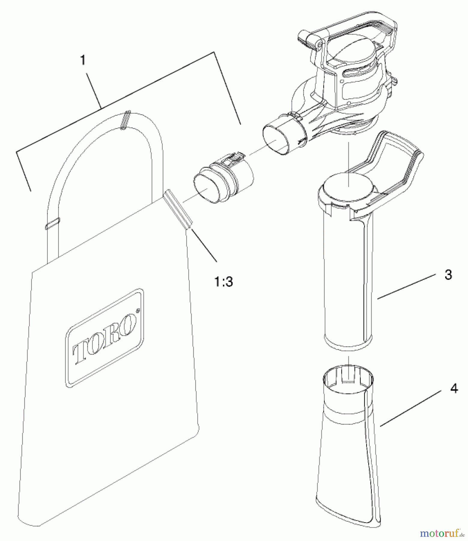 Toro Neu Blowers/Vacuums/Chippers/Shredders 51589 - Toro Quiet Blower Vac, 2000 (200000001-200999999) VACUUM TUBE AND BAG ASSEMBLY